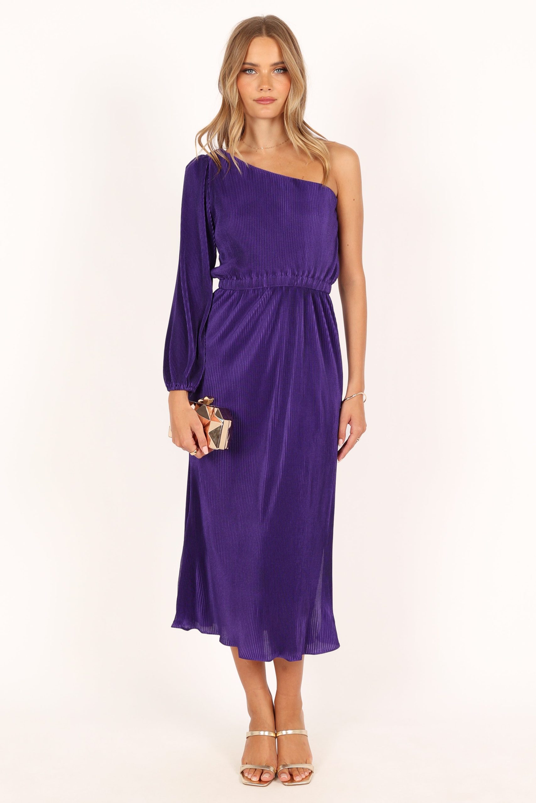 Pontee One Shoulder Pleated Midi Dress - Purple - Image 8