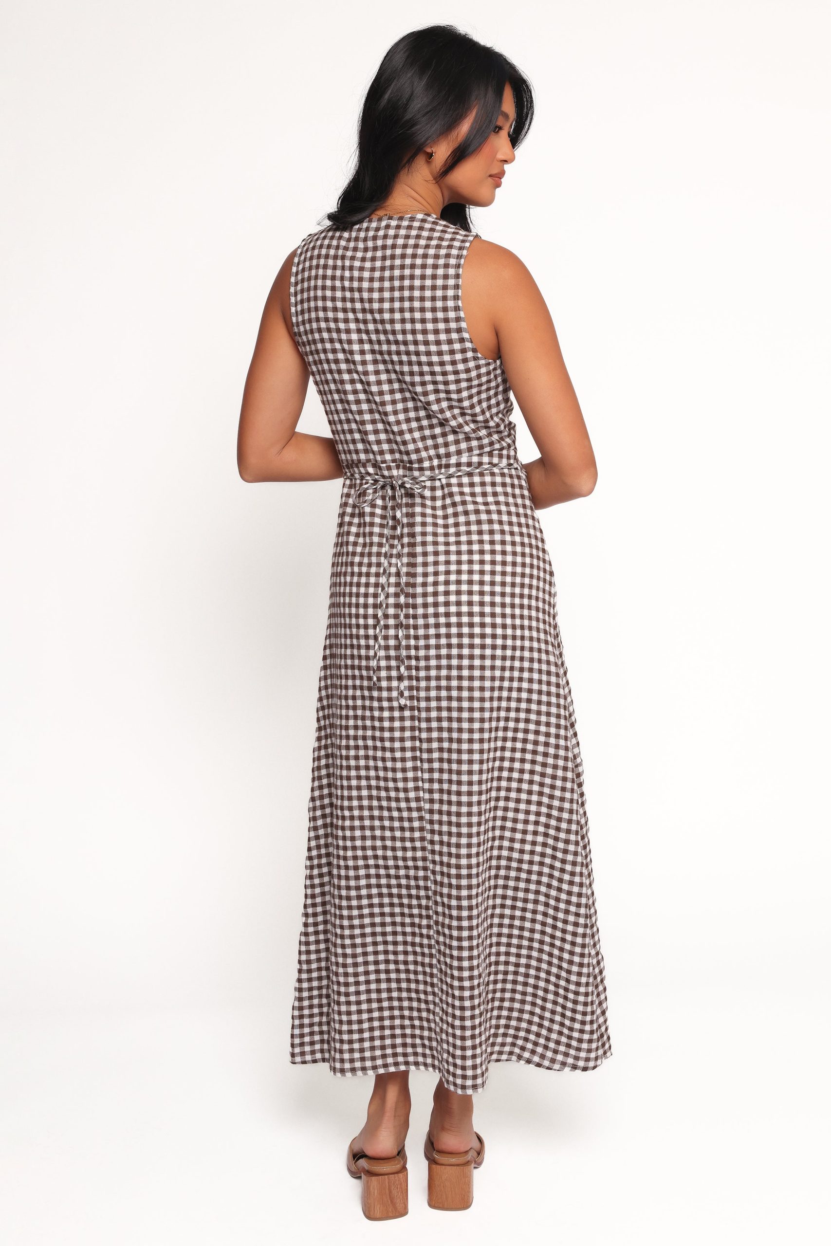 Queenie Midi Dress - Brown Gingham - Image 3