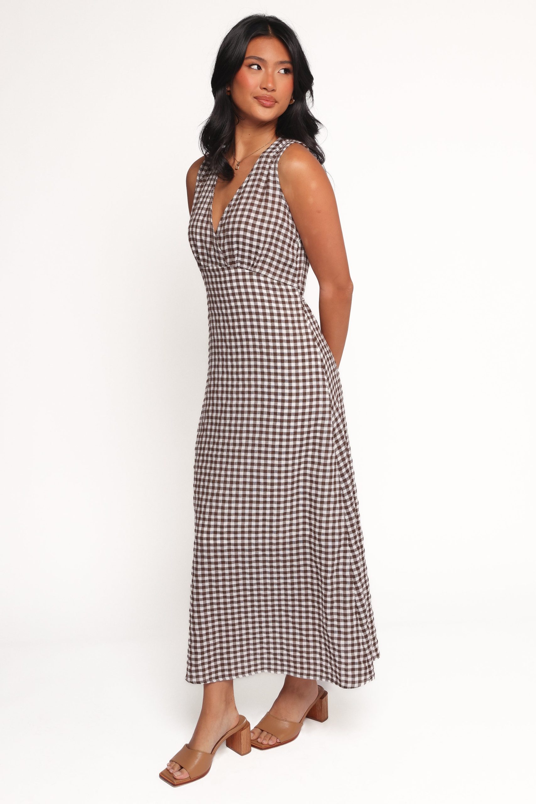 Queenie Midi Dress - Brown Gingham - Image 2