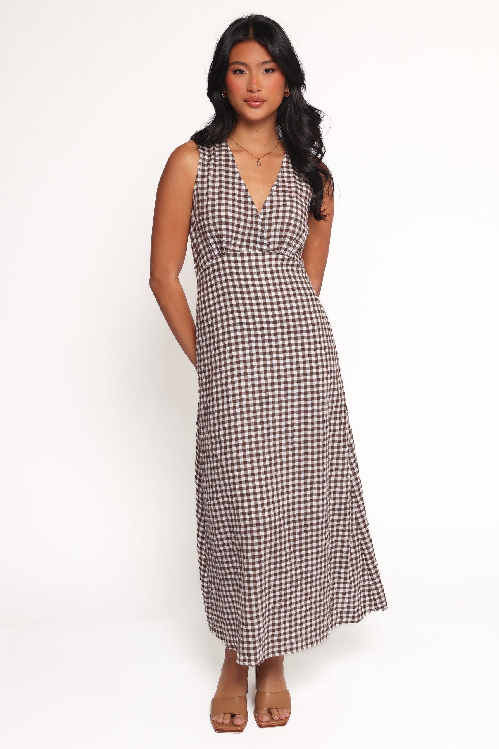 Queenie Midi Dress - Brown Gingham - Image 6