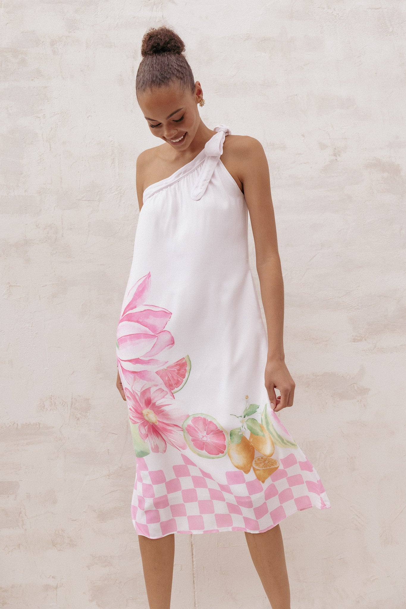 Reagan One Shoulder Midi Dress - Pink - Image 9