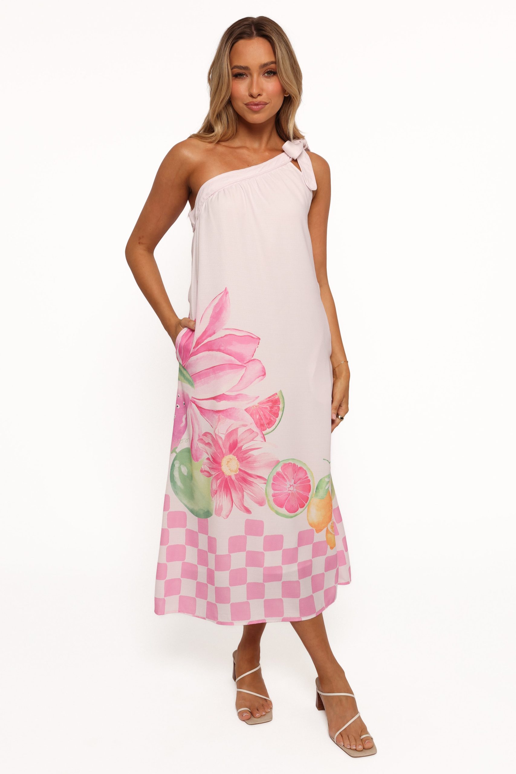 Reagan One Shoulder Midi Dress - Pink - Image 3