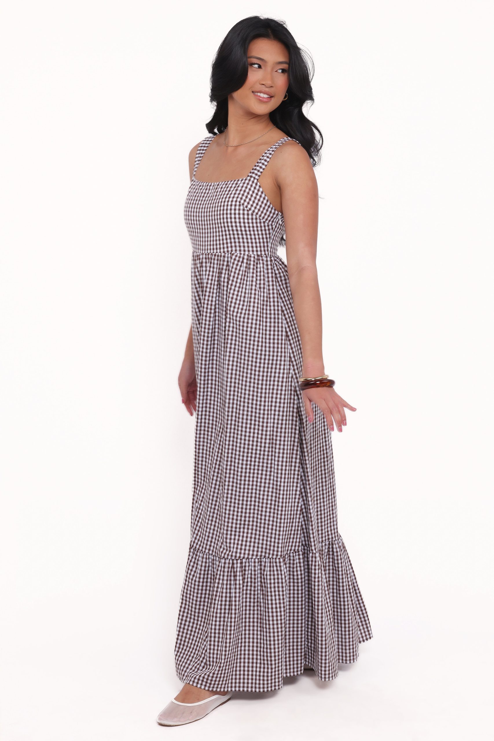 Reid Maxi Dress - Brown Gingham - Image 4
