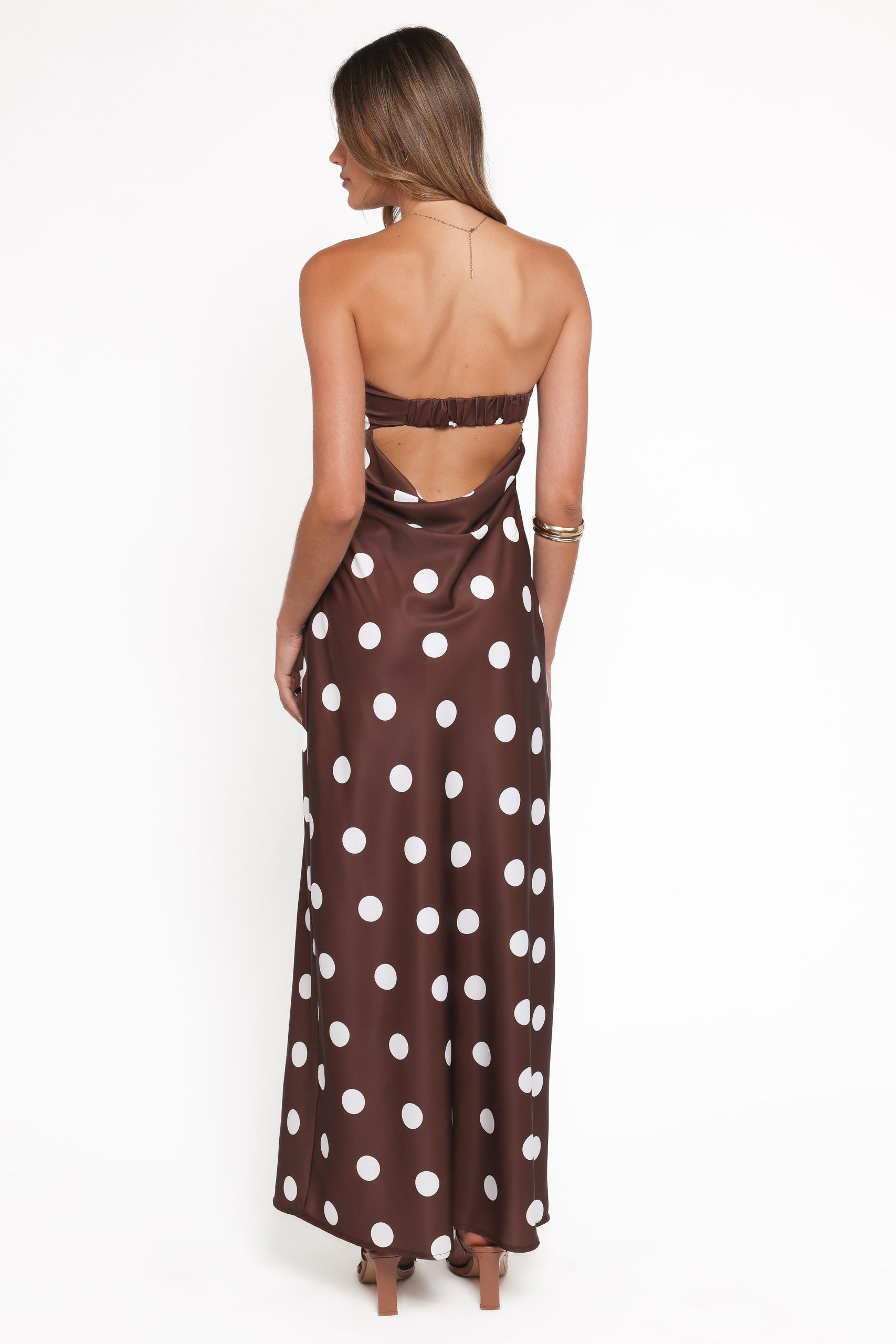 Remmie Strapless Maxi Dress - Brown Polka Dot - Image 5
