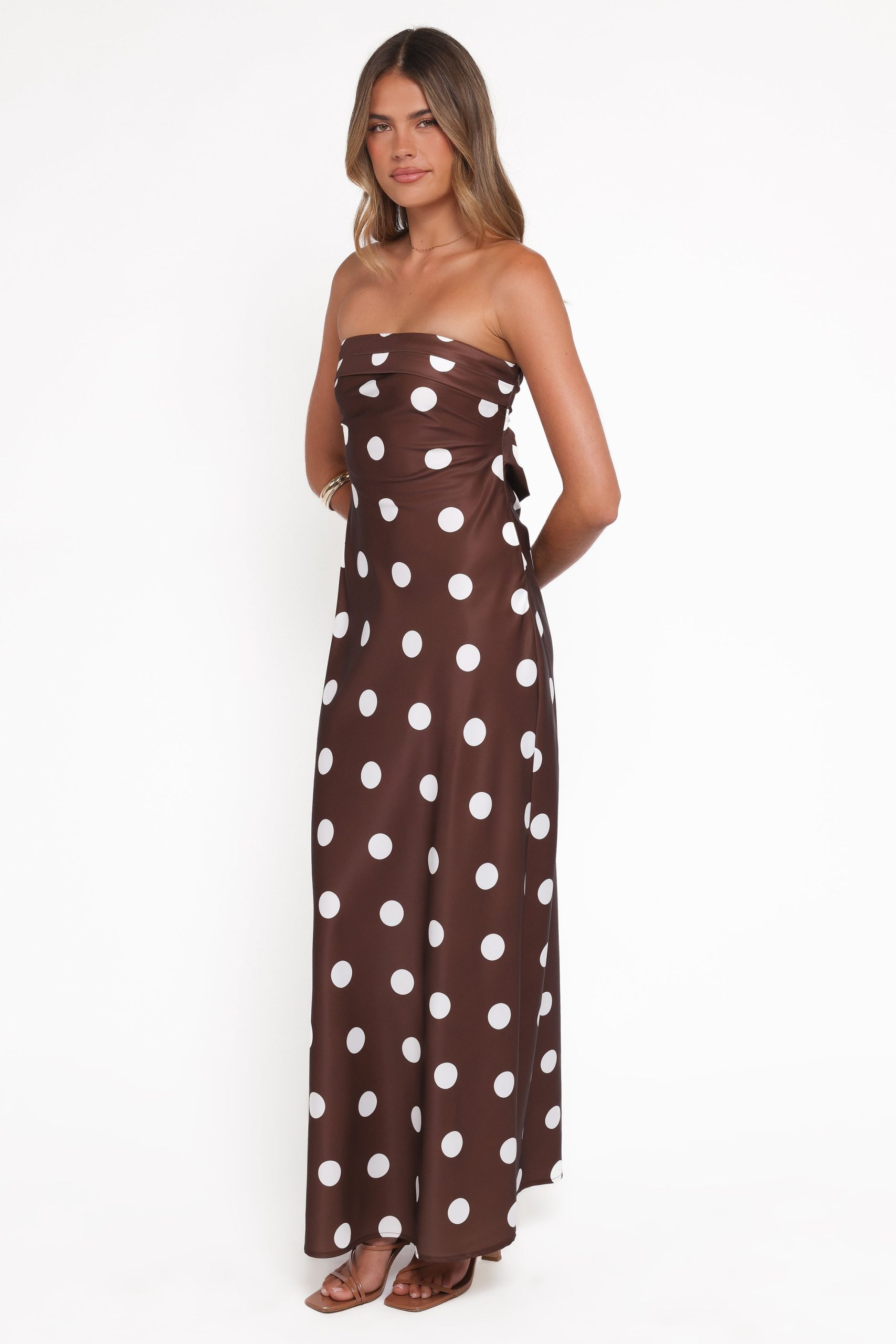 Remmie Strapless Maxi Dress - Brown Polka Dot - Image 4