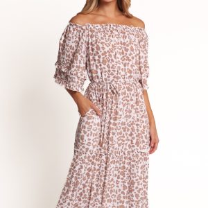 Rhody Off Shoulder Maxi Dress - White Leopard