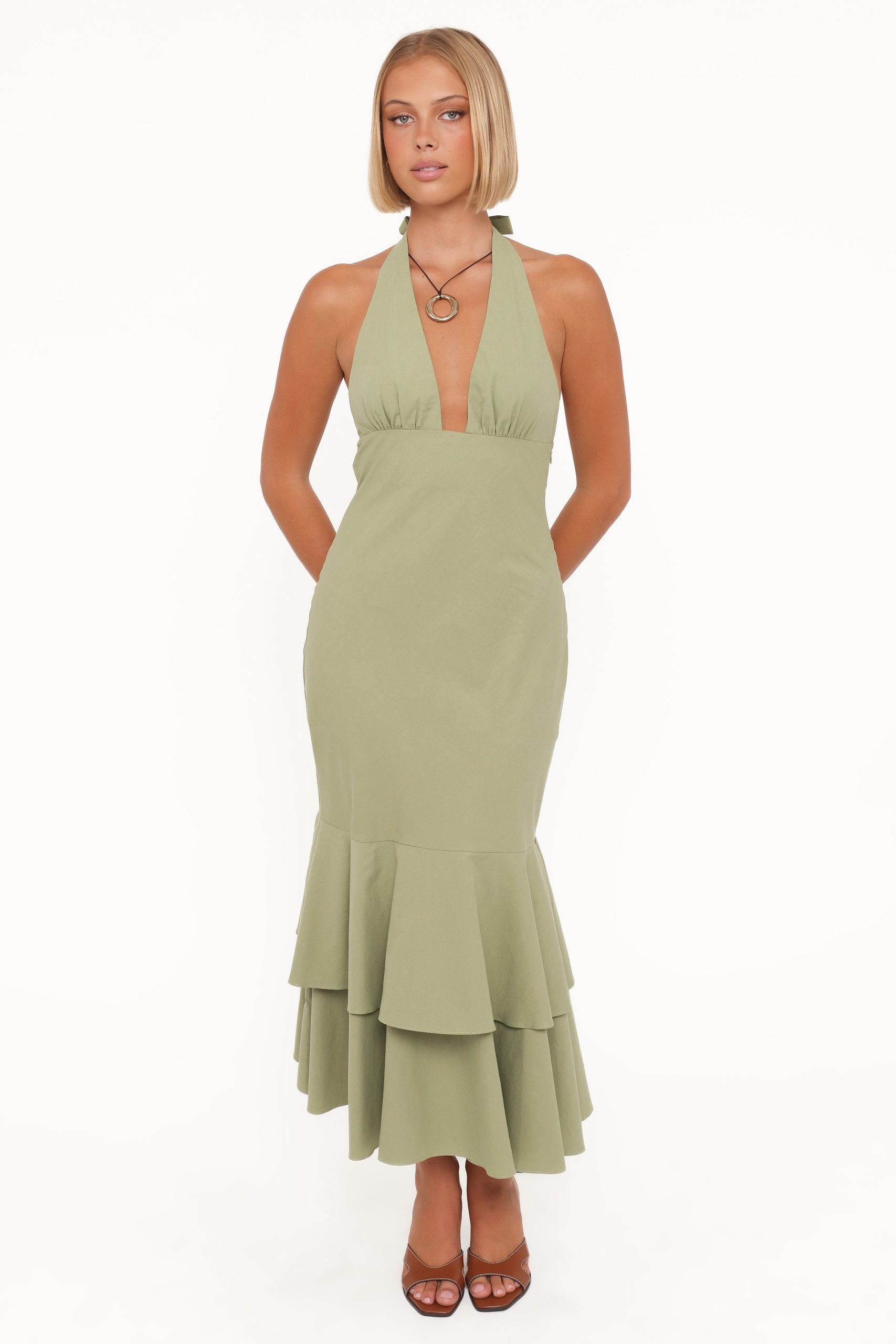Robyn Halterneck Maxi Dress - Olive Green - Image 4