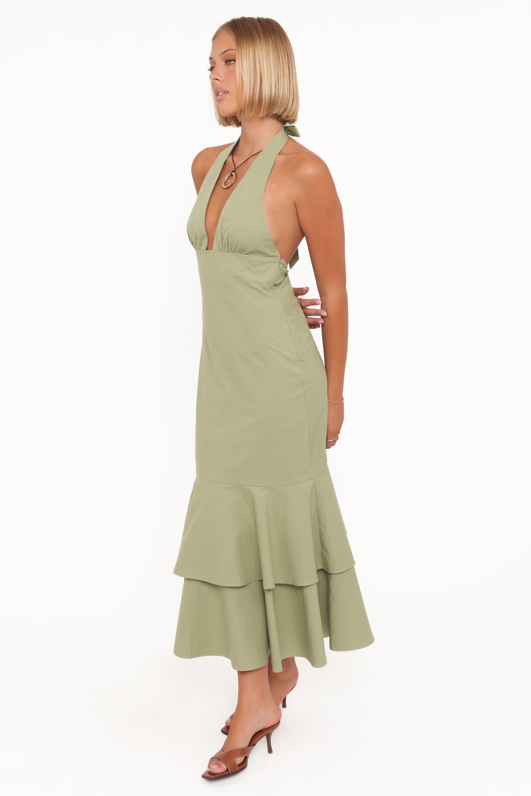 Robyn Halterneck Maxi Dress - Olive Green - Image 3