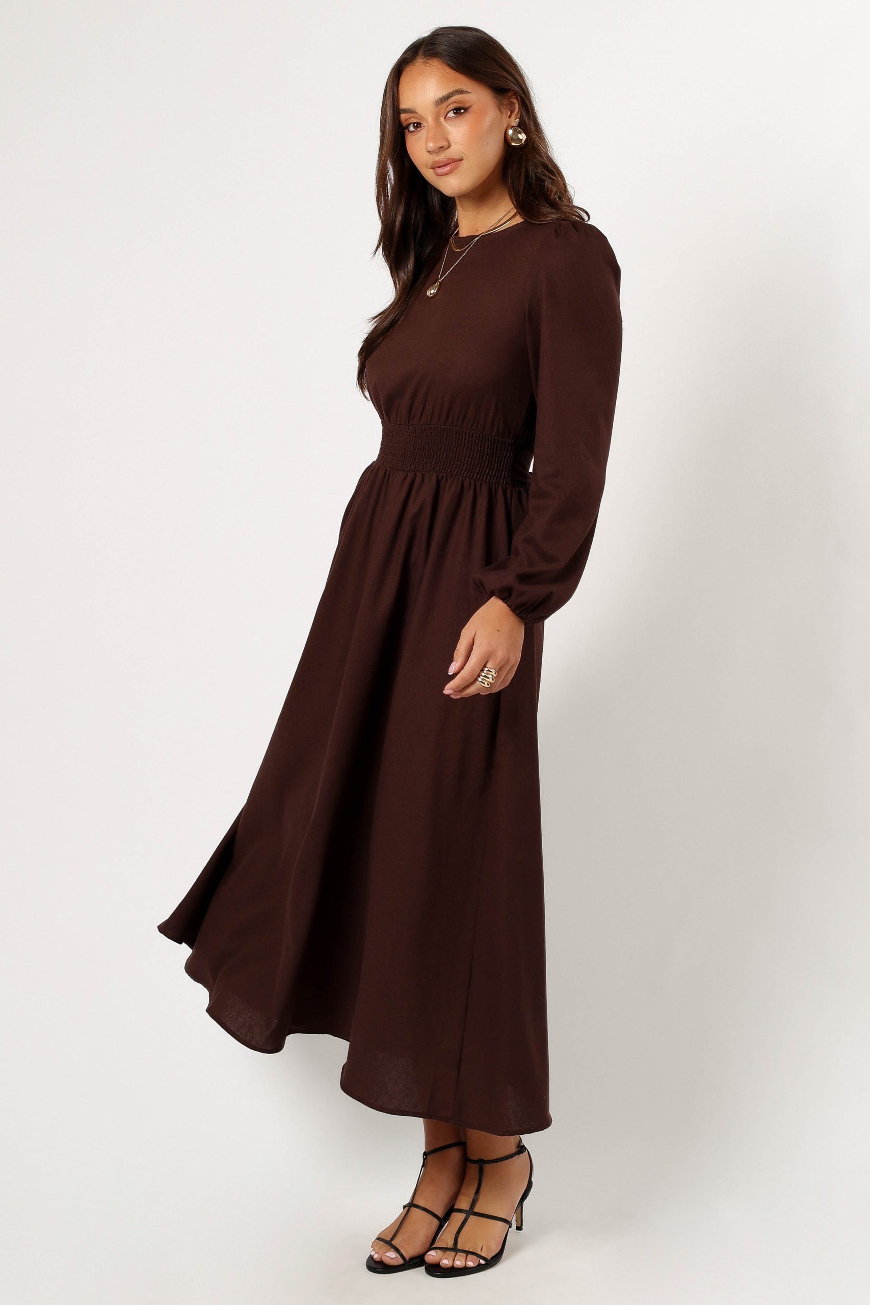 Roman Long Sleeve Maxi Dress - Brown - Image 2