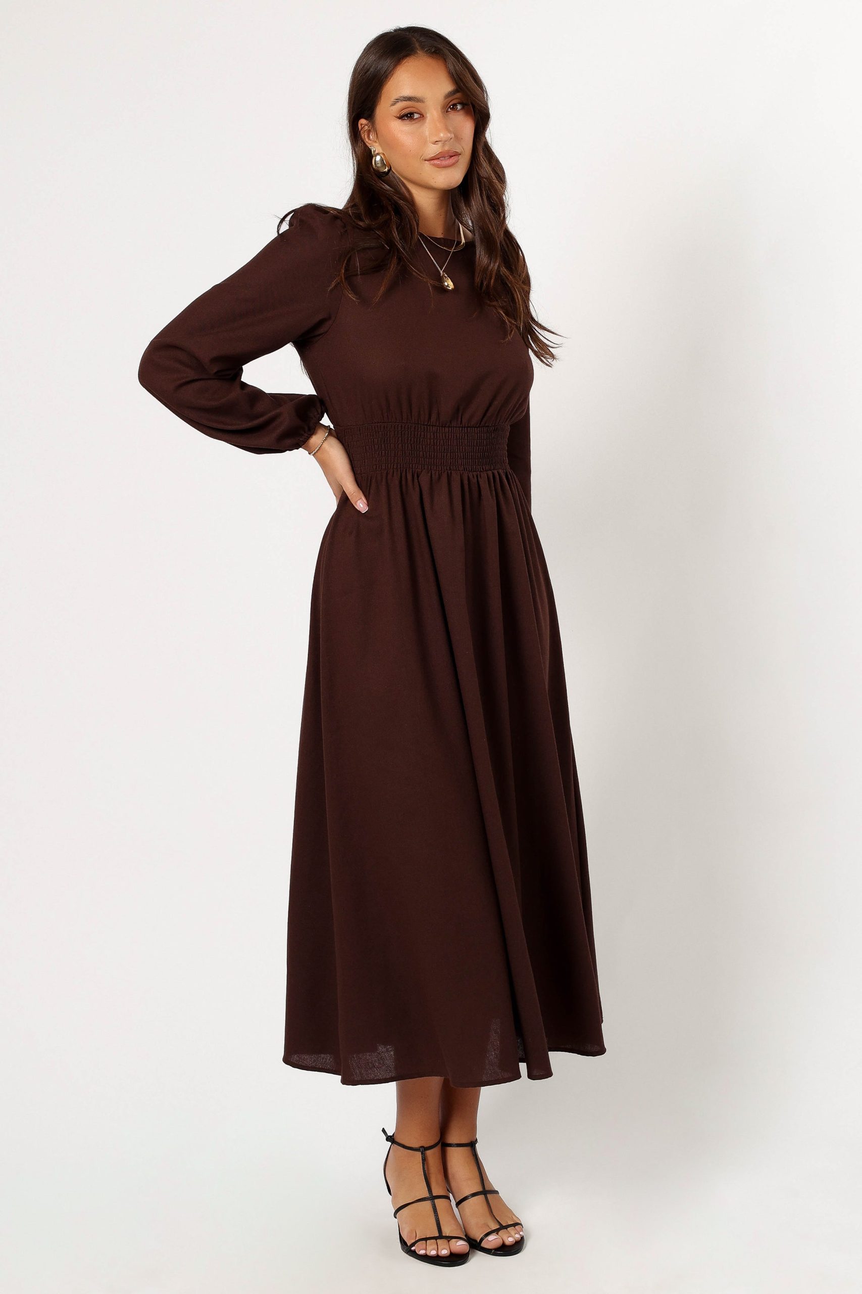 Roman Long Sleeve Maxi Dress - Brown - Image 4