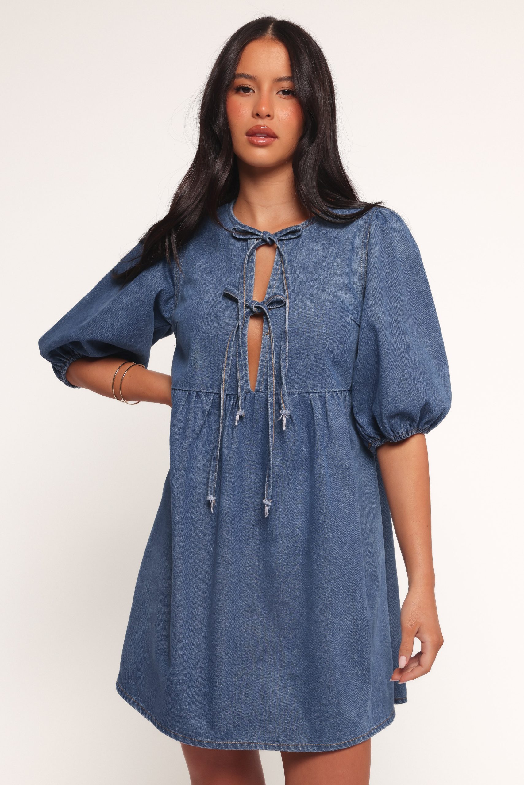Romana Tie Front Mini Dress - Dark Denim - Image 5