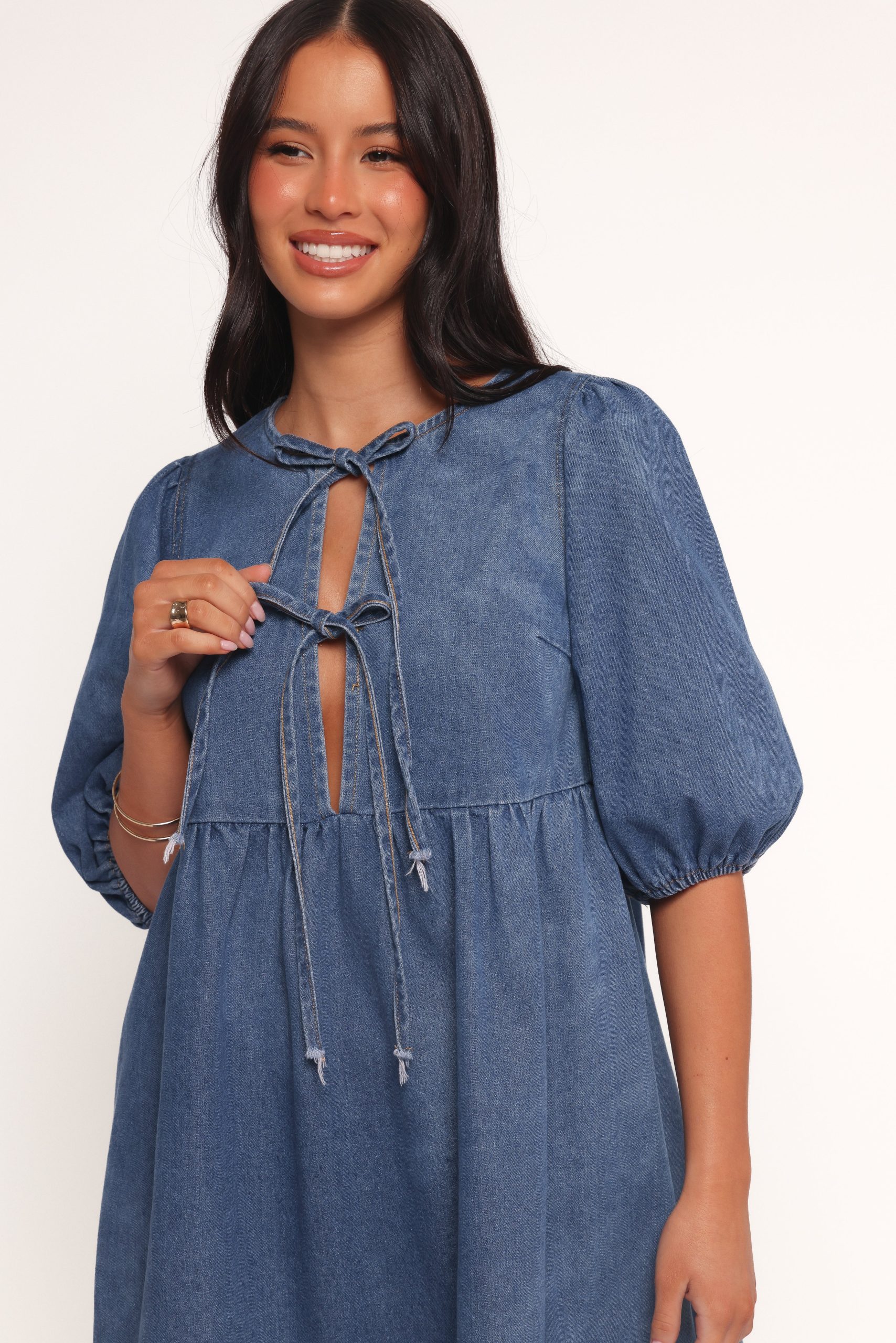Romana Tie Front Mini Dress - Dark Denim - Image 9