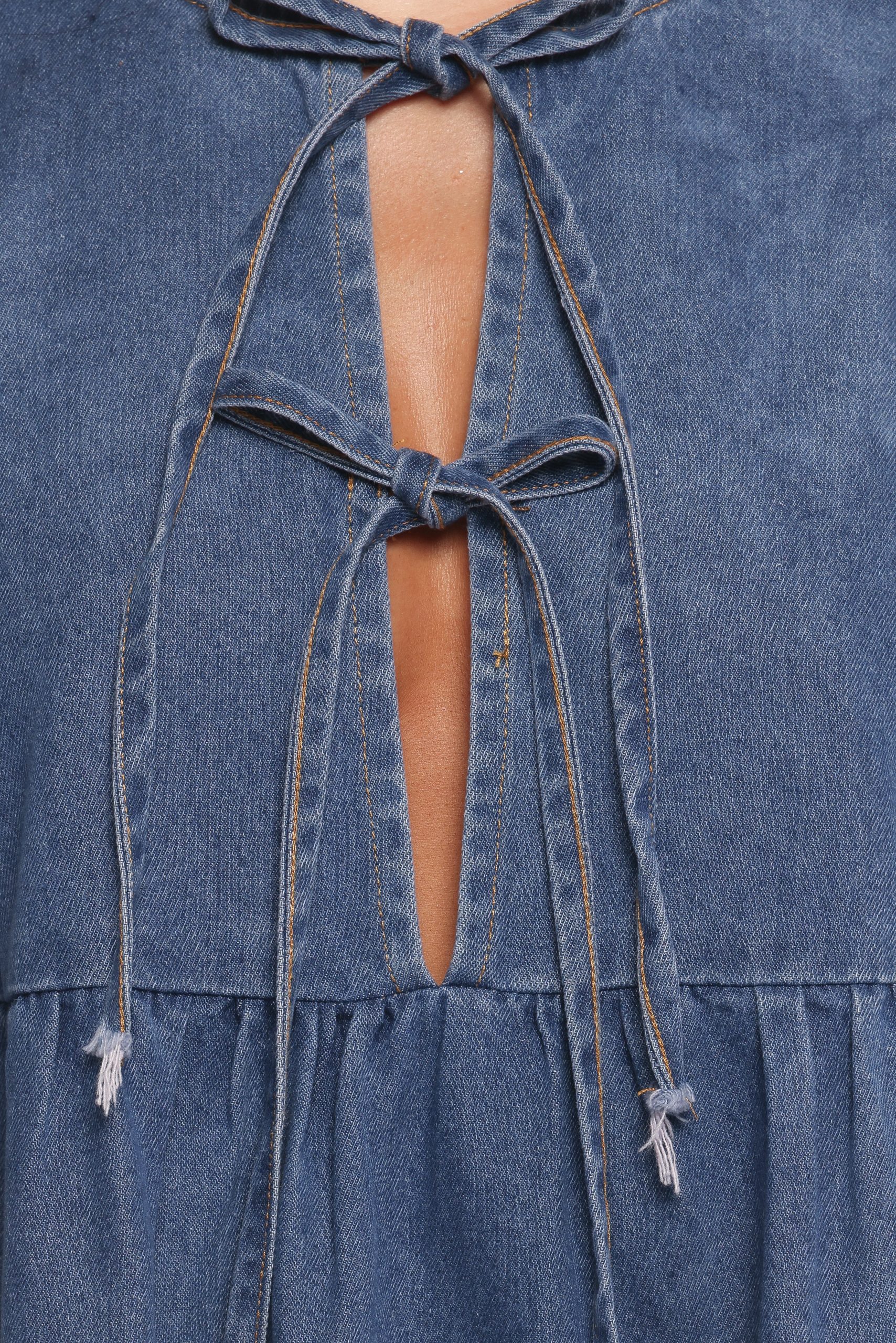 Romana Tie Front Mini Dress - Dark Denim - Image 10