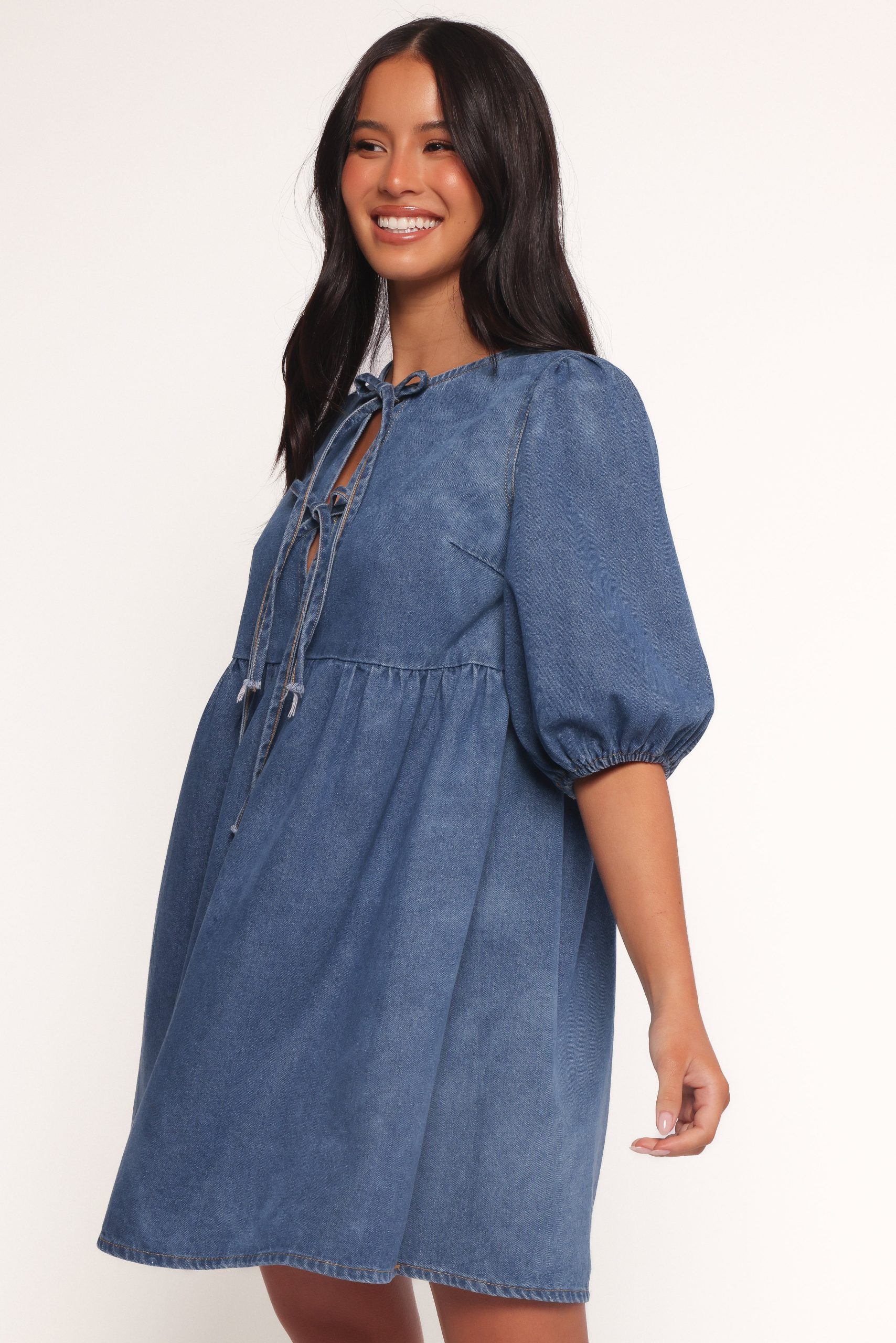 Romana Tie Front Mini Dress - Dark Denim - Image 6