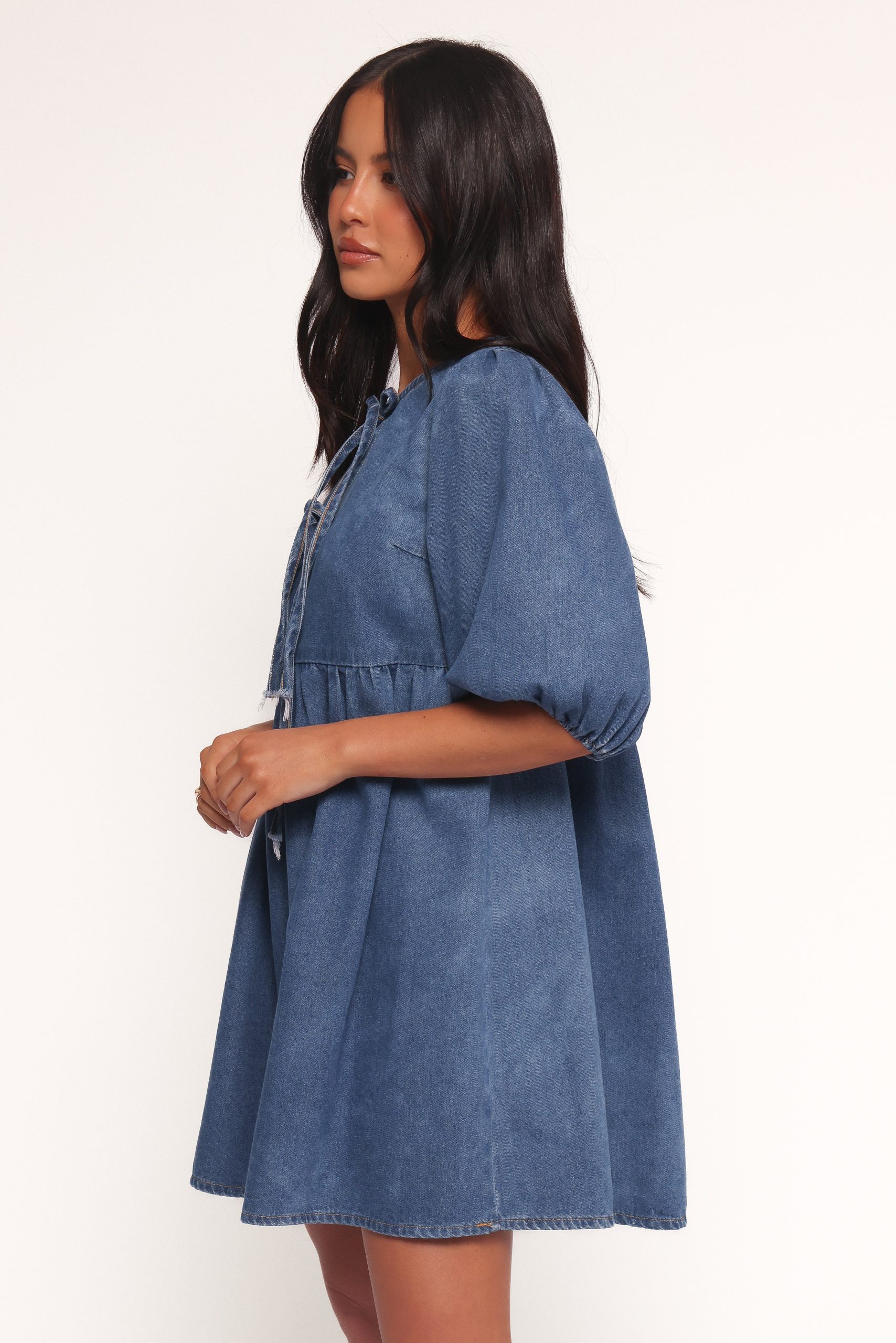 Romana Tie Front Mini Dress - Dark Denim - Image 7