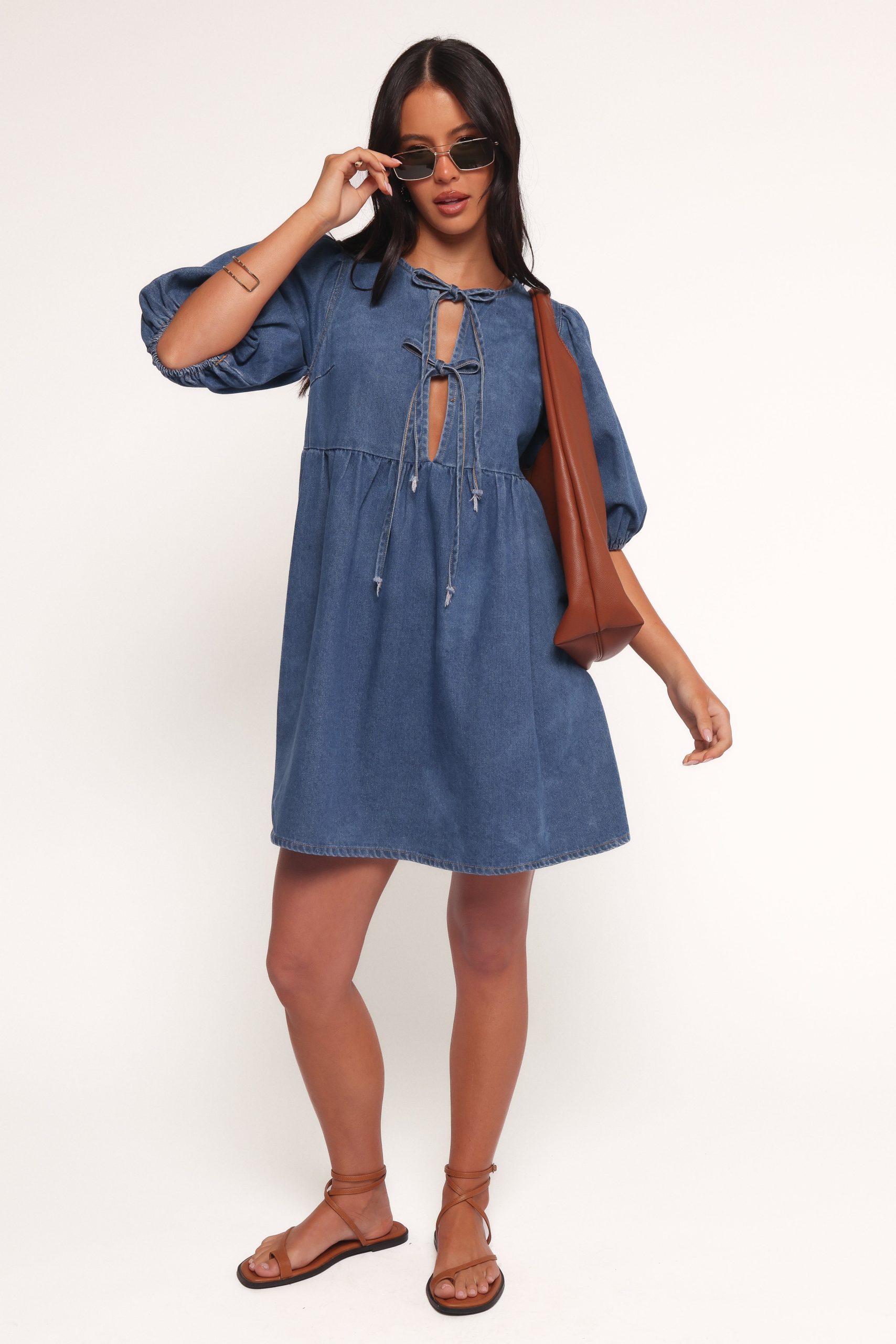 Romana Tie Front Mini Dress - Dark Denim - Image 2