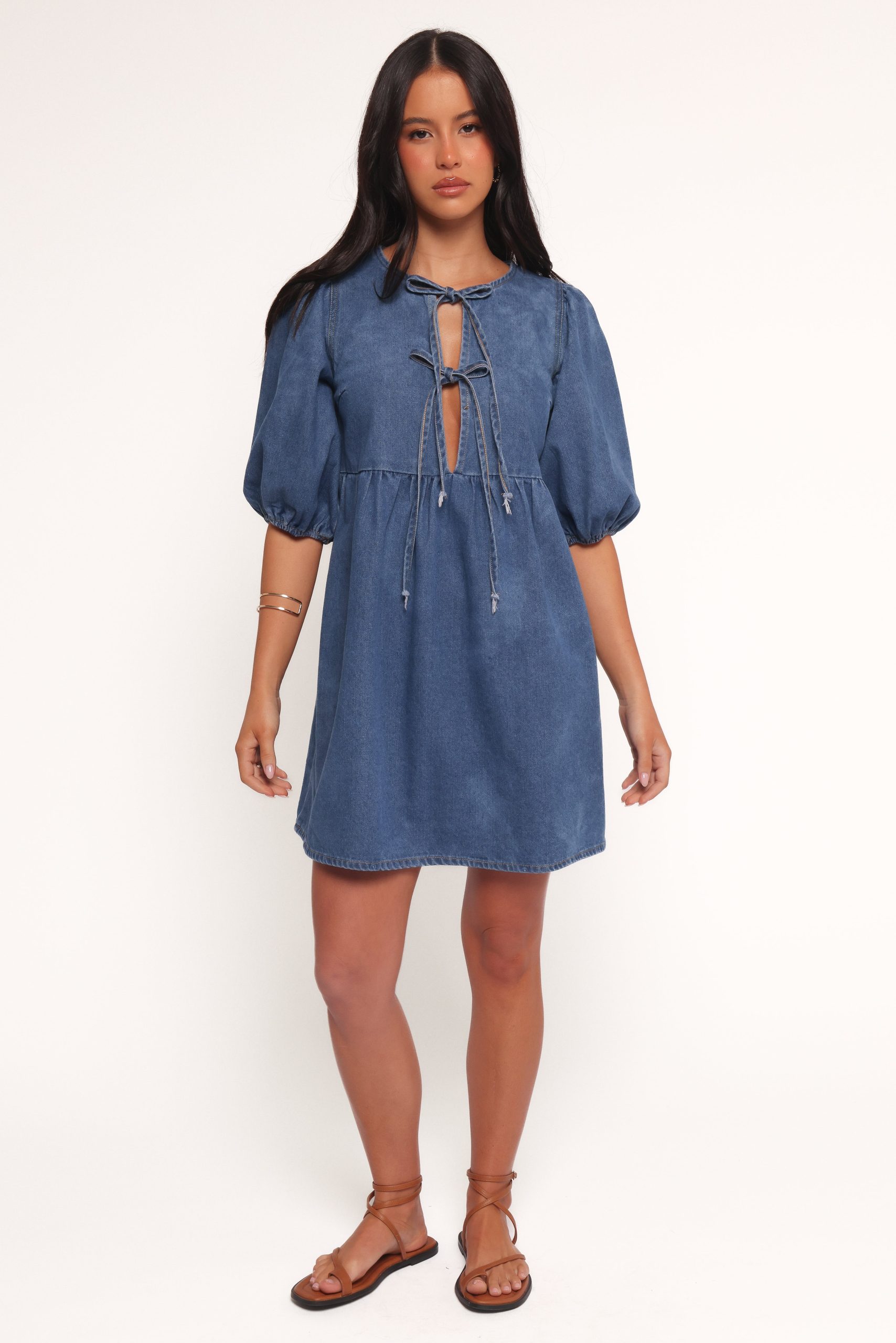 Romana Tie Front Mini Dress - Dark Denim - Image 4
