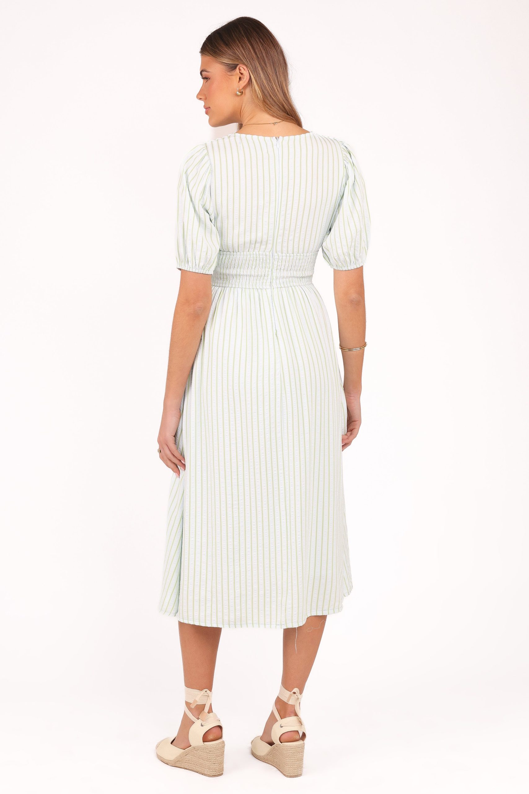 Ronnie Short Sleeve Midi Dress - Green Blue Stripe - Image 4