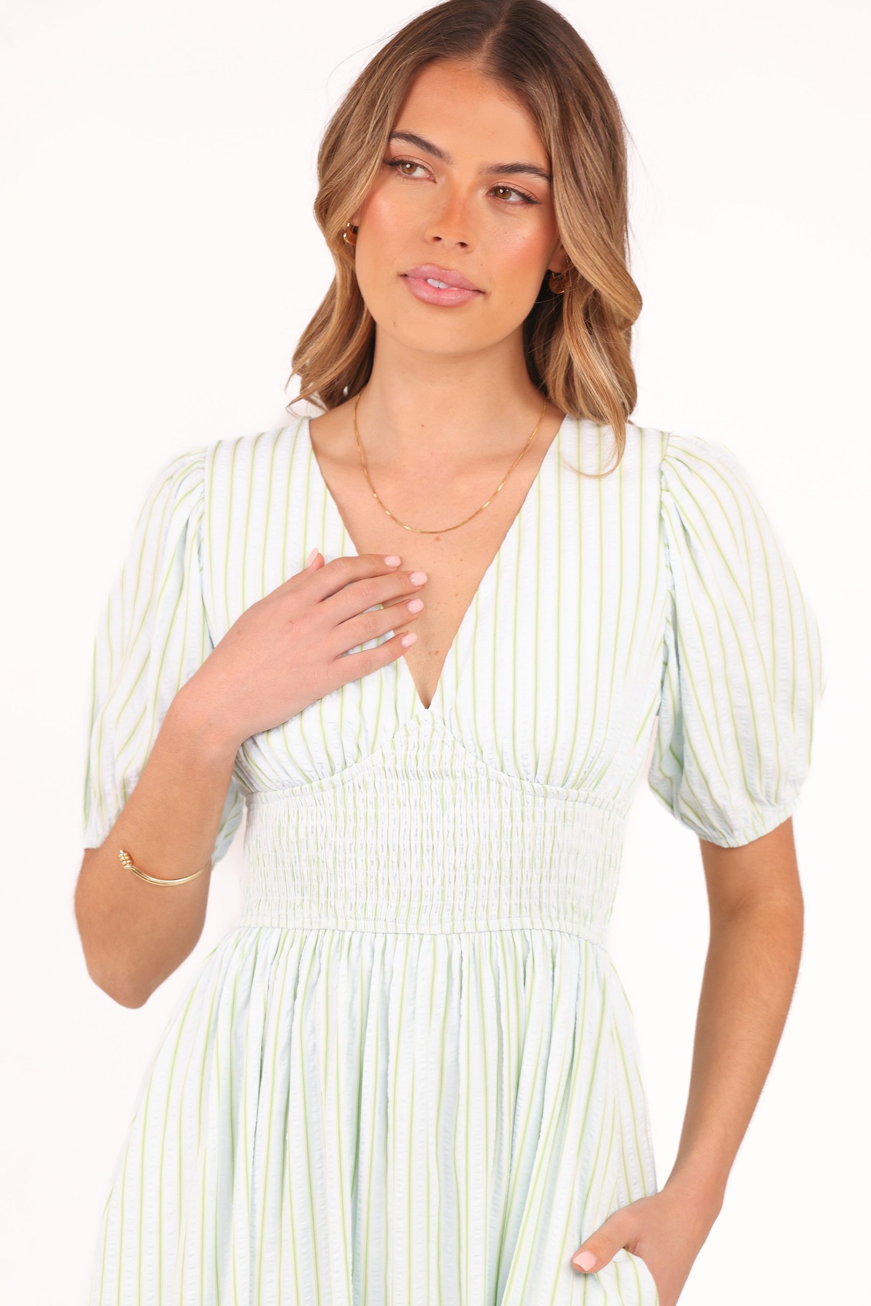 Ronnie Short Sleeve Midi Dress - Green Blue Stripe - Image 6