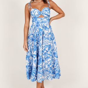 Rose Midi Dress - Blue/White
