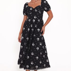 Rosemarie Midi Dress - Black Floral