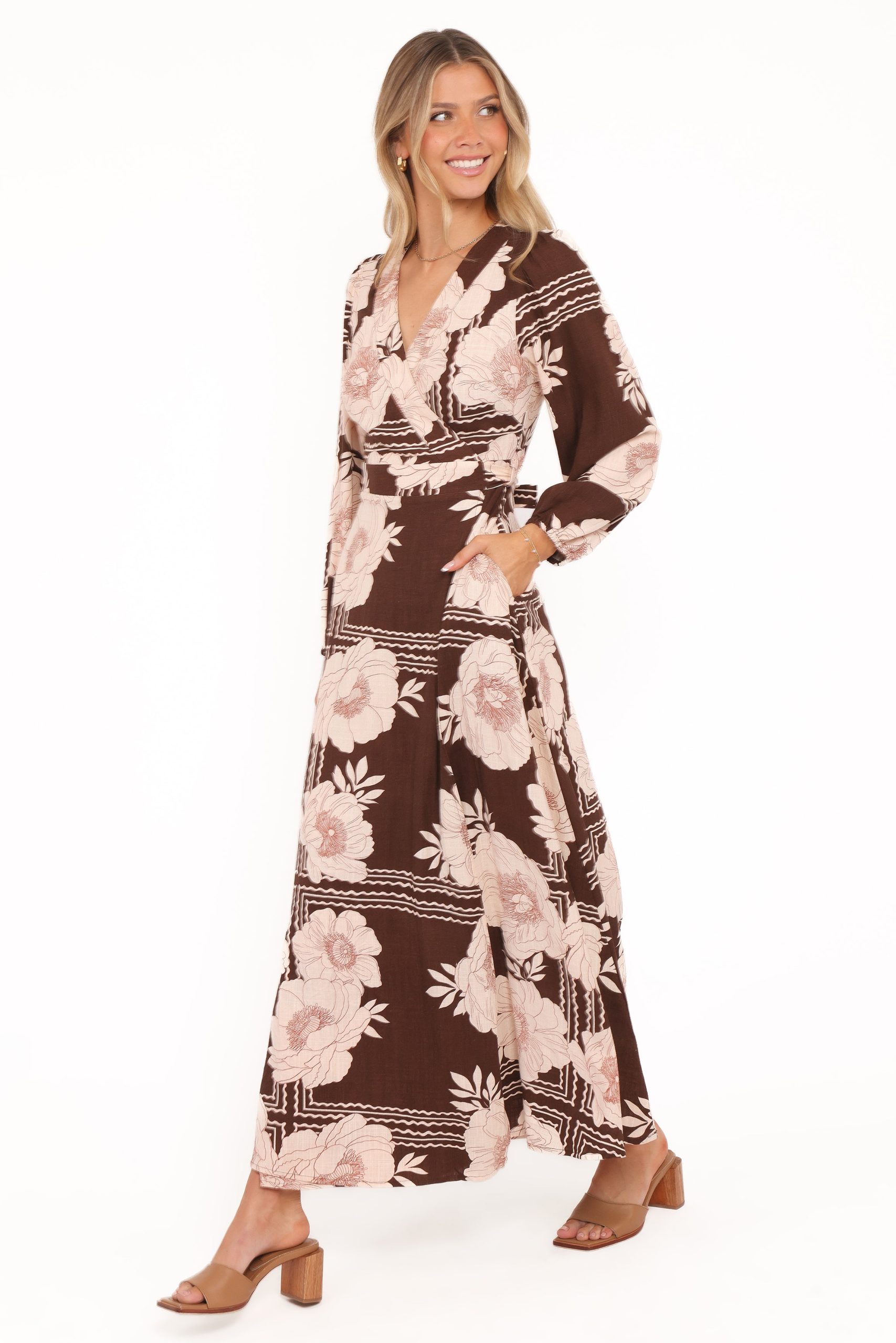 Safia Midi Dress - Brown Floral - Image 4
