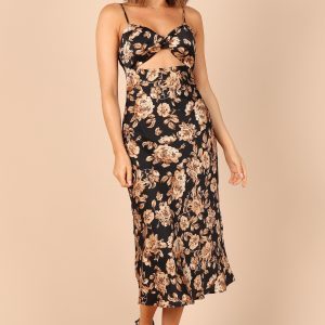 Saga Cut Out Midi Dress - Black Floral