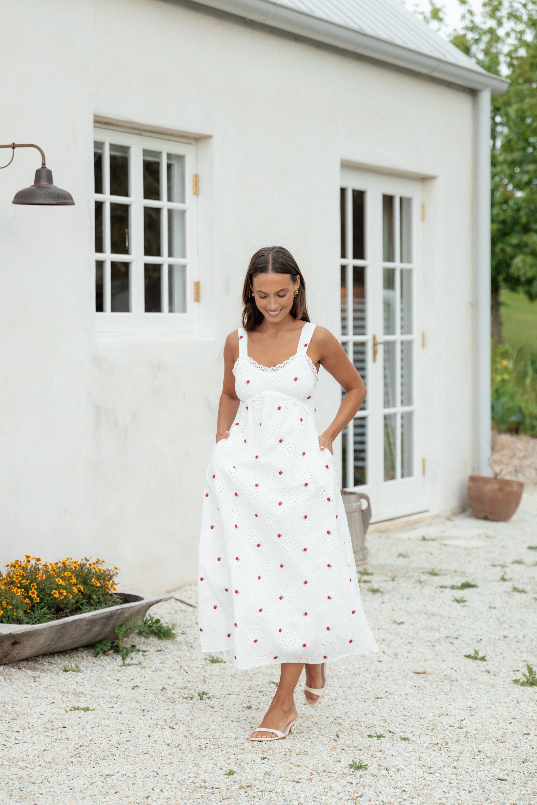 Salli Midi Dress - White/Red - Image 2
