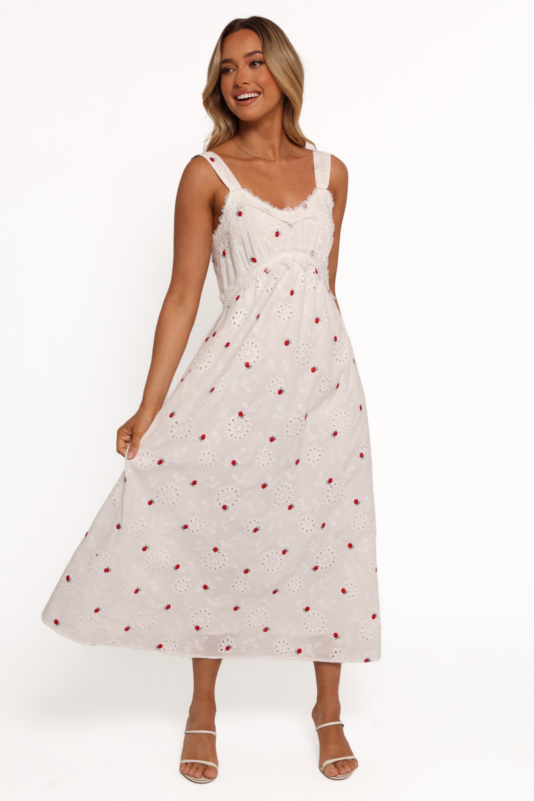 Salli Midi Dress - White/Red - Image 3
