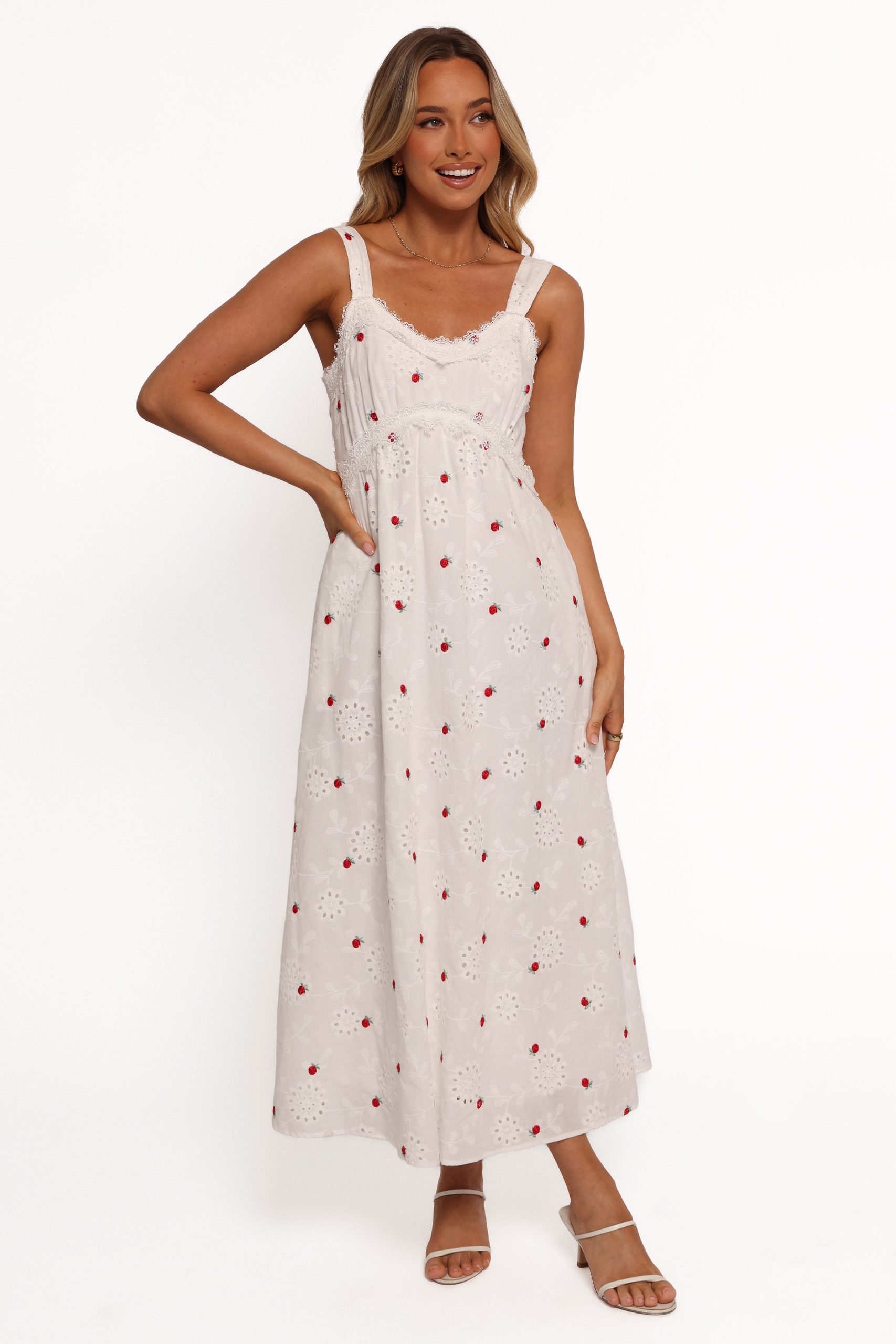 Salli Midi Dress - White/Red - Image 4