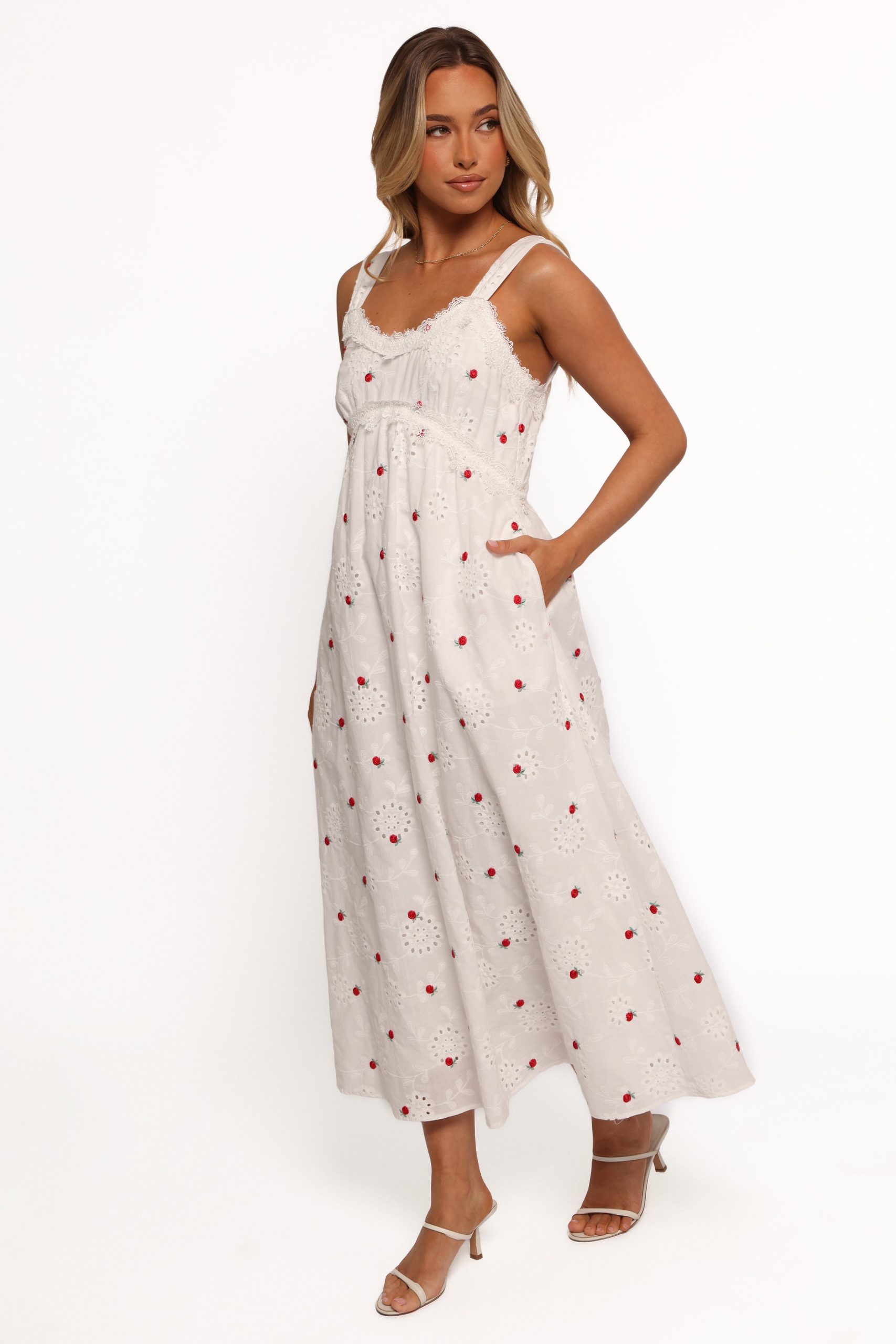 Salli Midi Dress - White/Red - Image 5