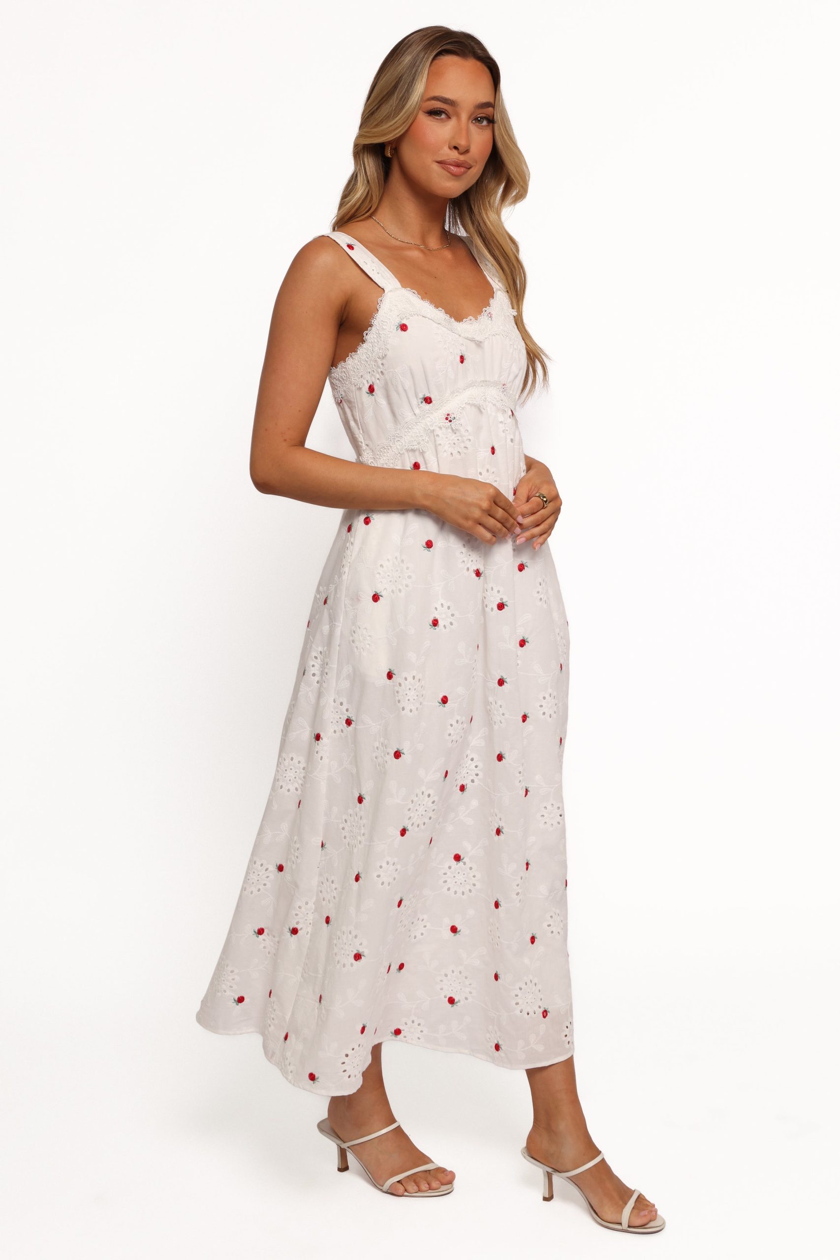 Salli Midi Dress - White/Red - Image 7