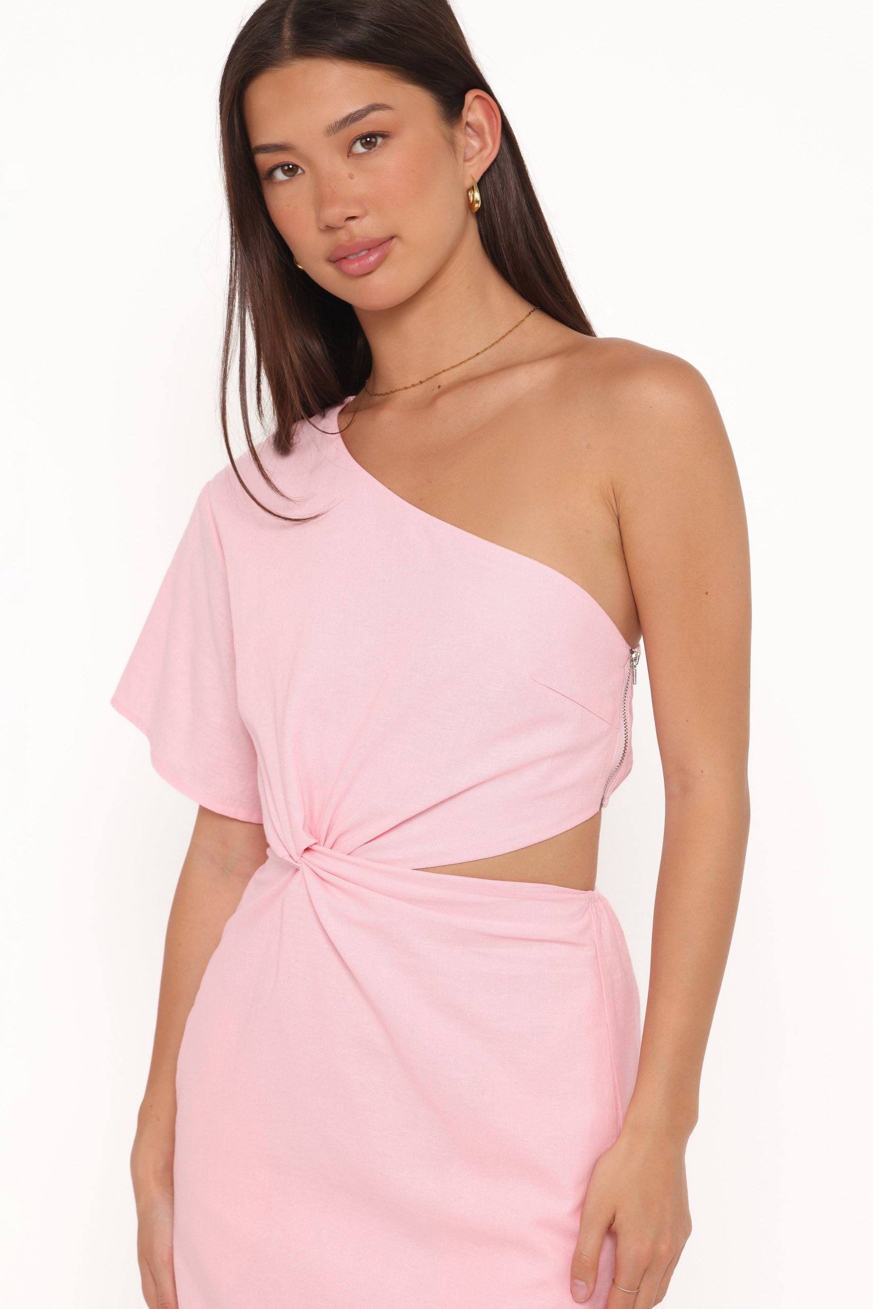 Samira One Shoulder Midi Dress - Pink - Image 2