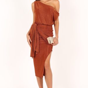 Santiago Off Shoulder Midi Dress - Bronze