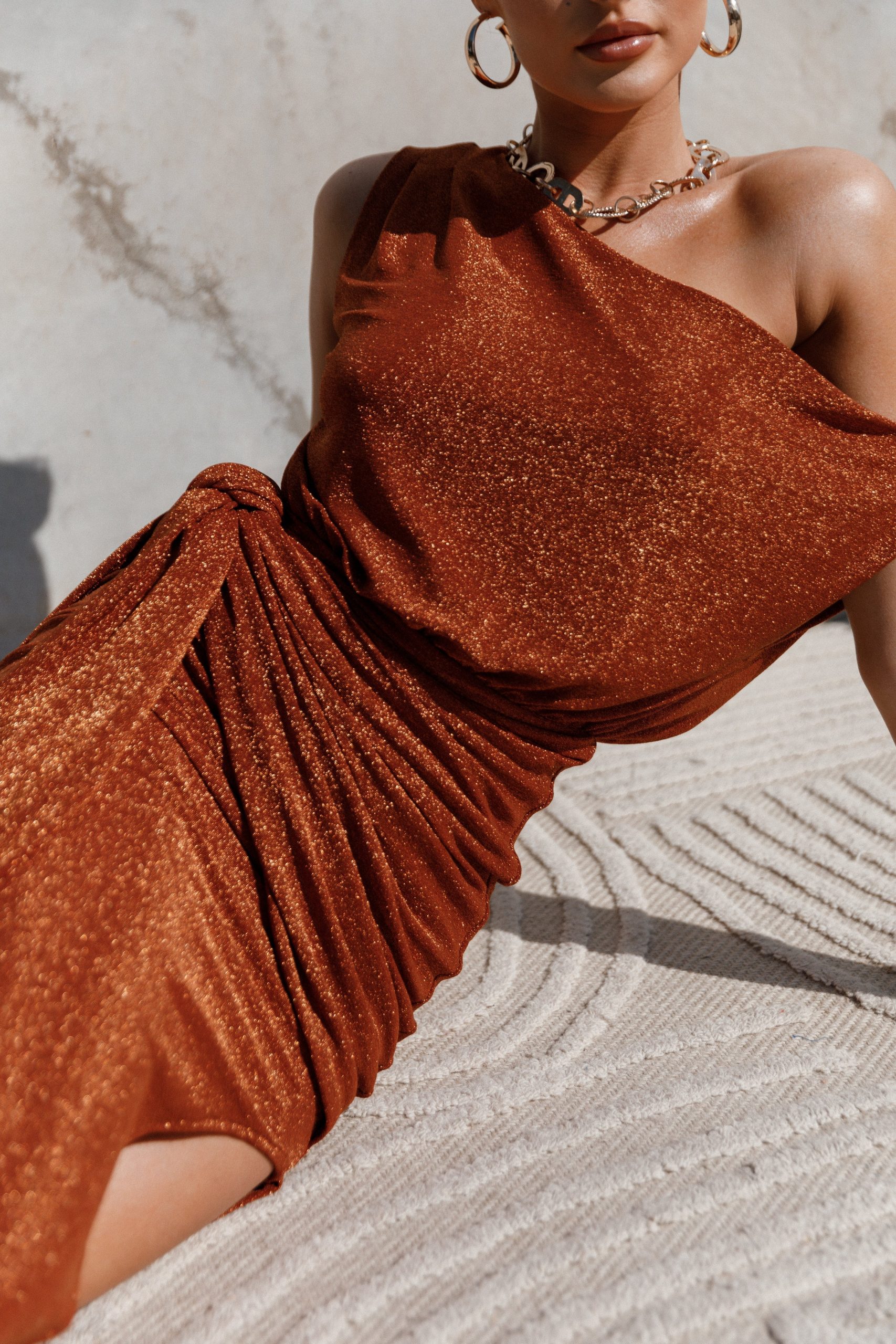 Santiago Off Shoulder Midi Dress - Bronze - Image 2