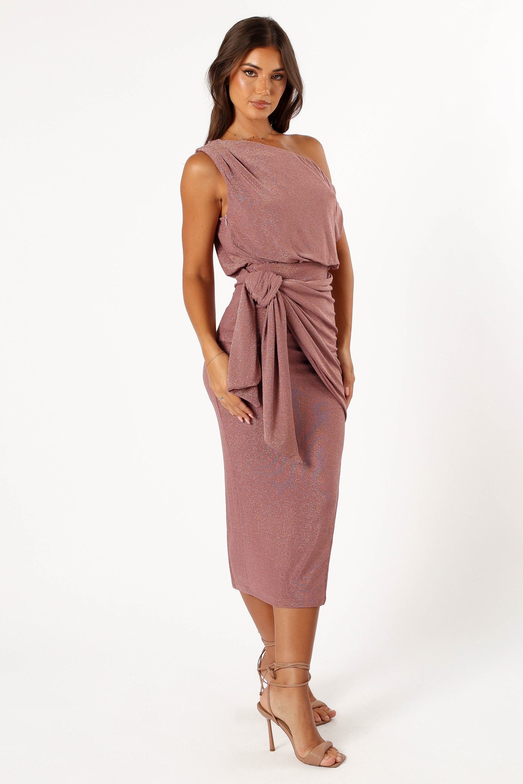 Santiago Off Shoulder Midi Dress - Dusty Rose - Image 9