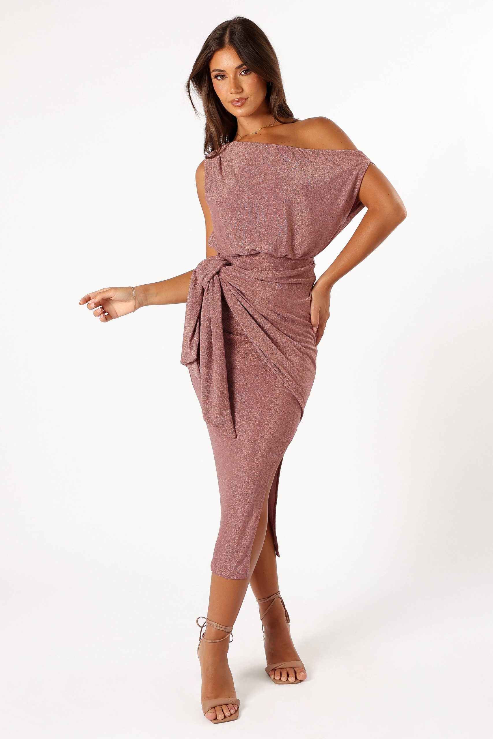 Santiago Off Shoulder Midi Dress - Dusty Rose - Image 5