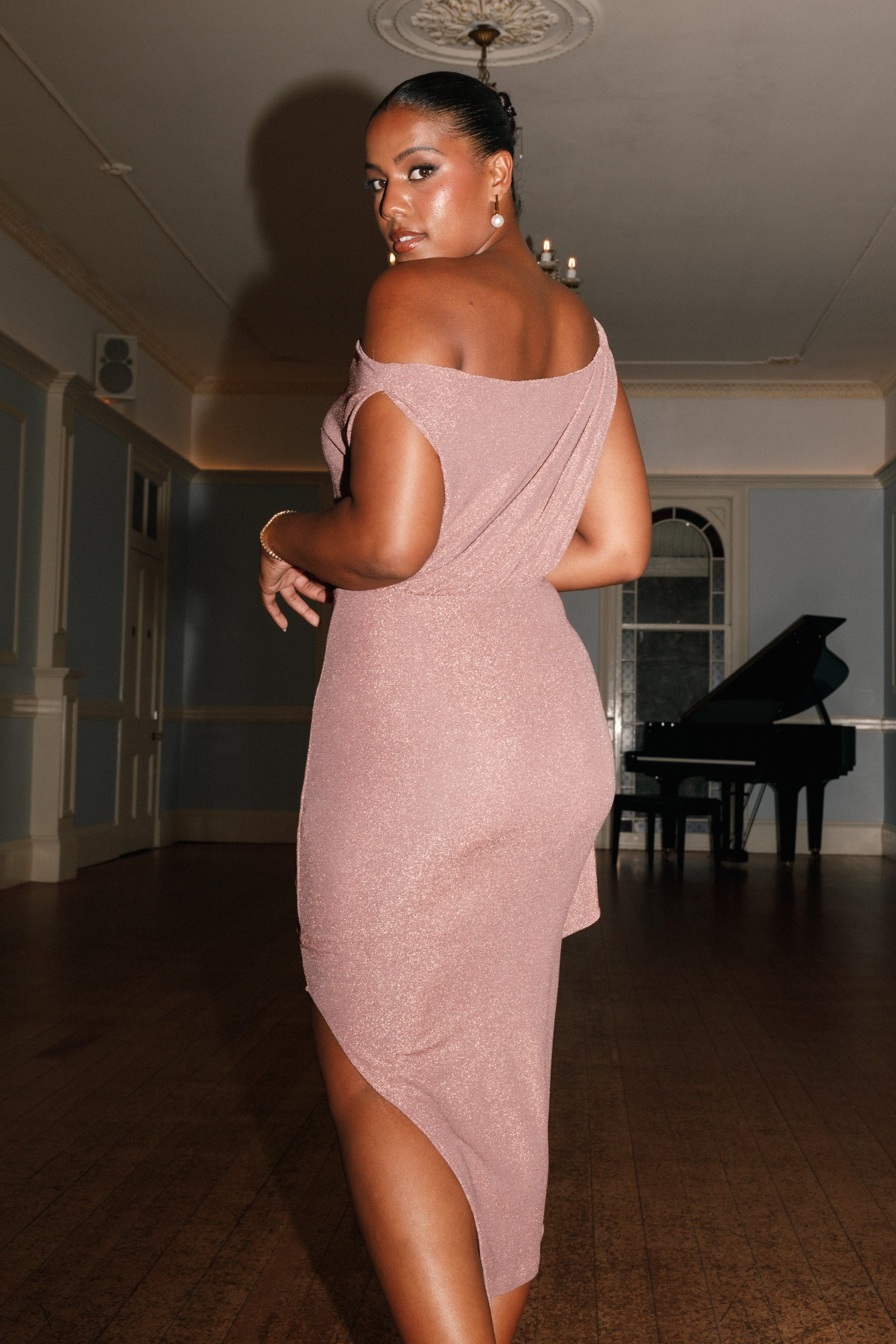 Santiago Off Shoulder Midi Dress - Dusty Rose - Image 4