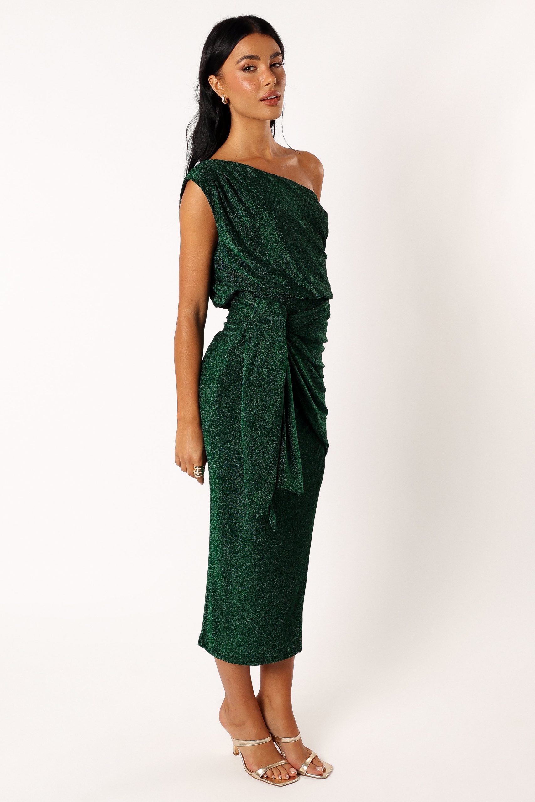 Santiago Off Shoulder Midi Dress - Emerald - Image 6