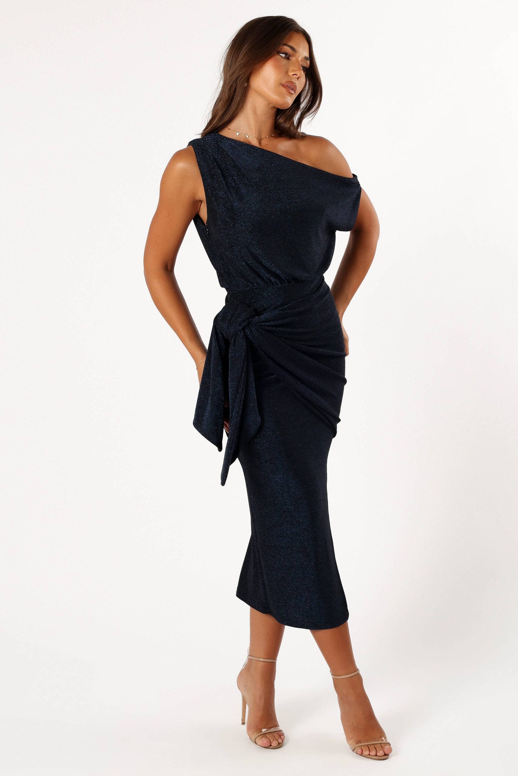 Santiago Off Shoulder Midi Dress - Navy - Image 7