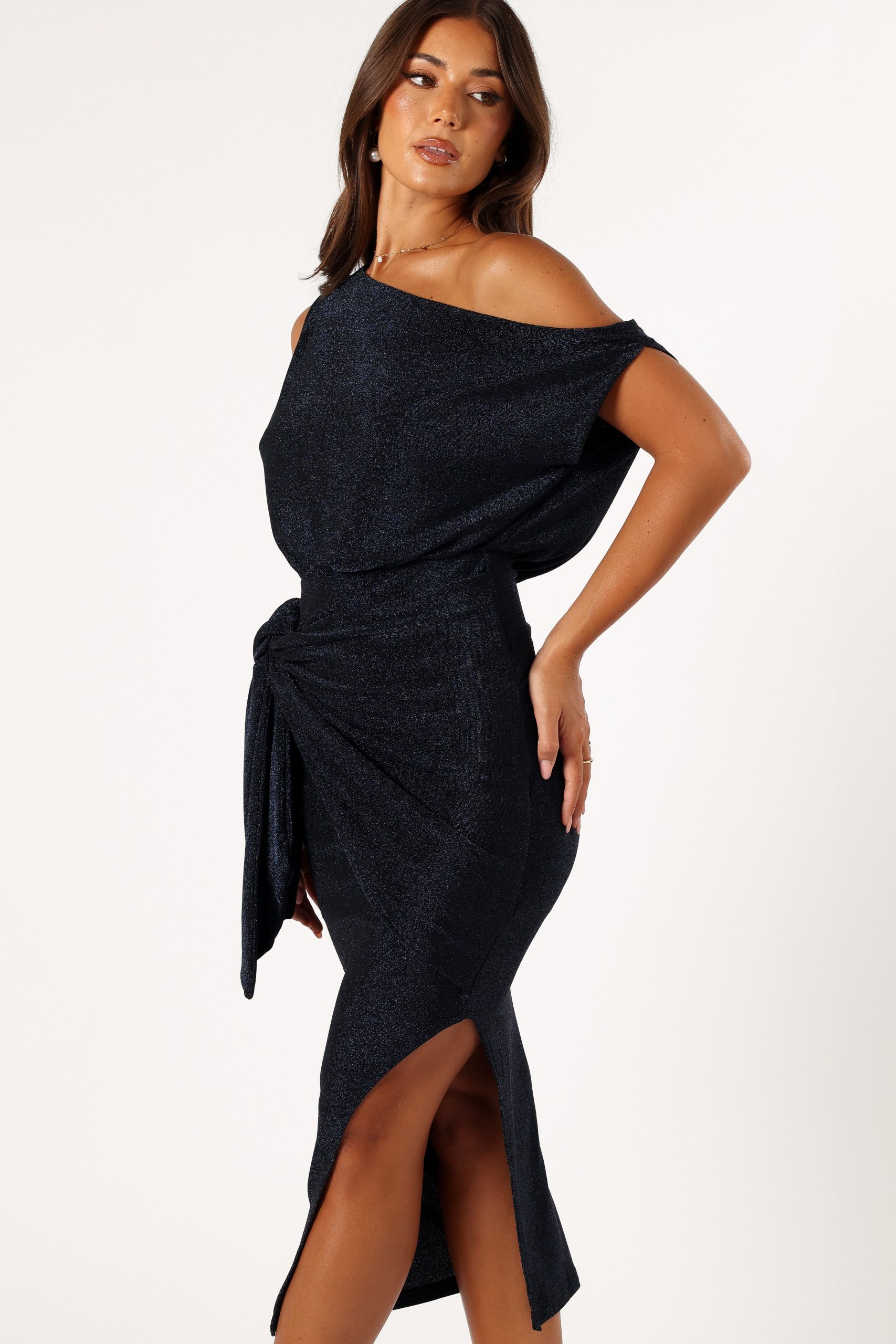 Santiago Off Shoulder Midi Dress - Navy - Image 4