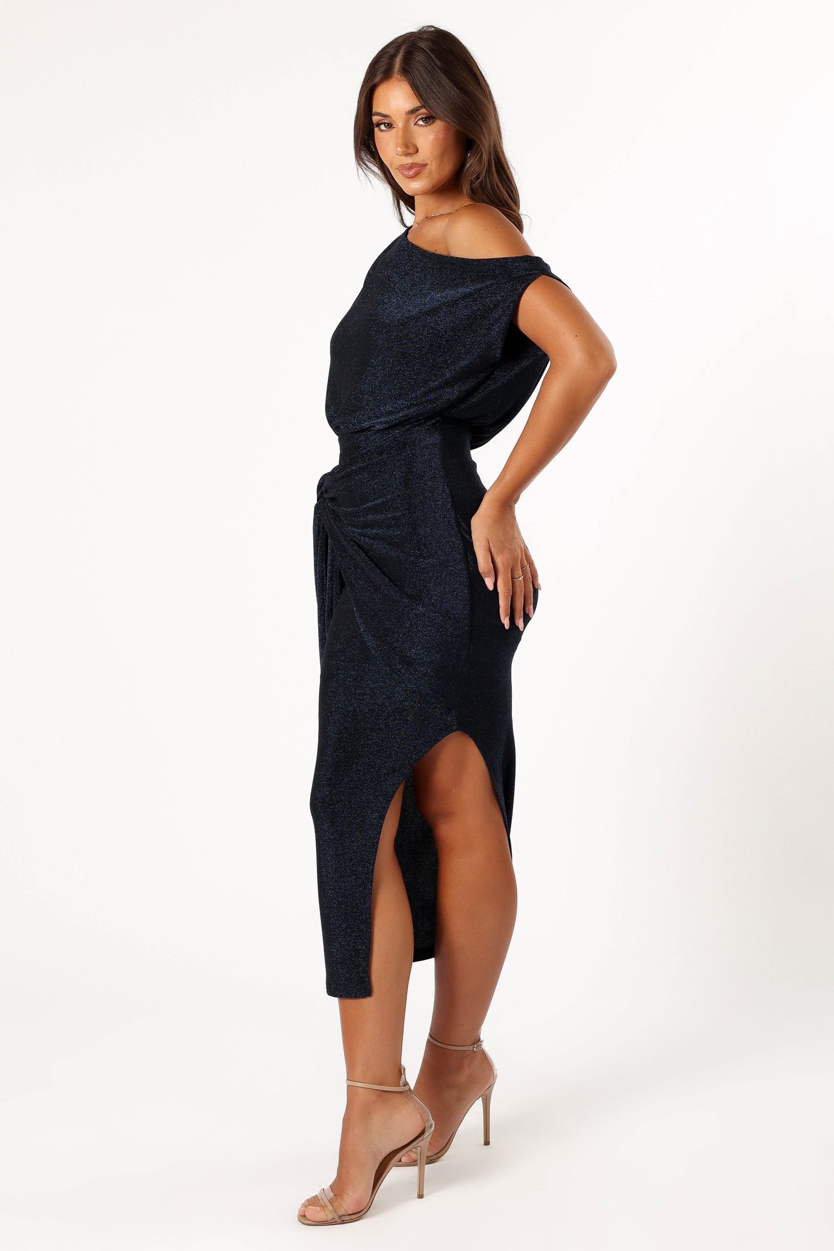 Santiago Off Shoulder Midi Dress - Navy - Image 5