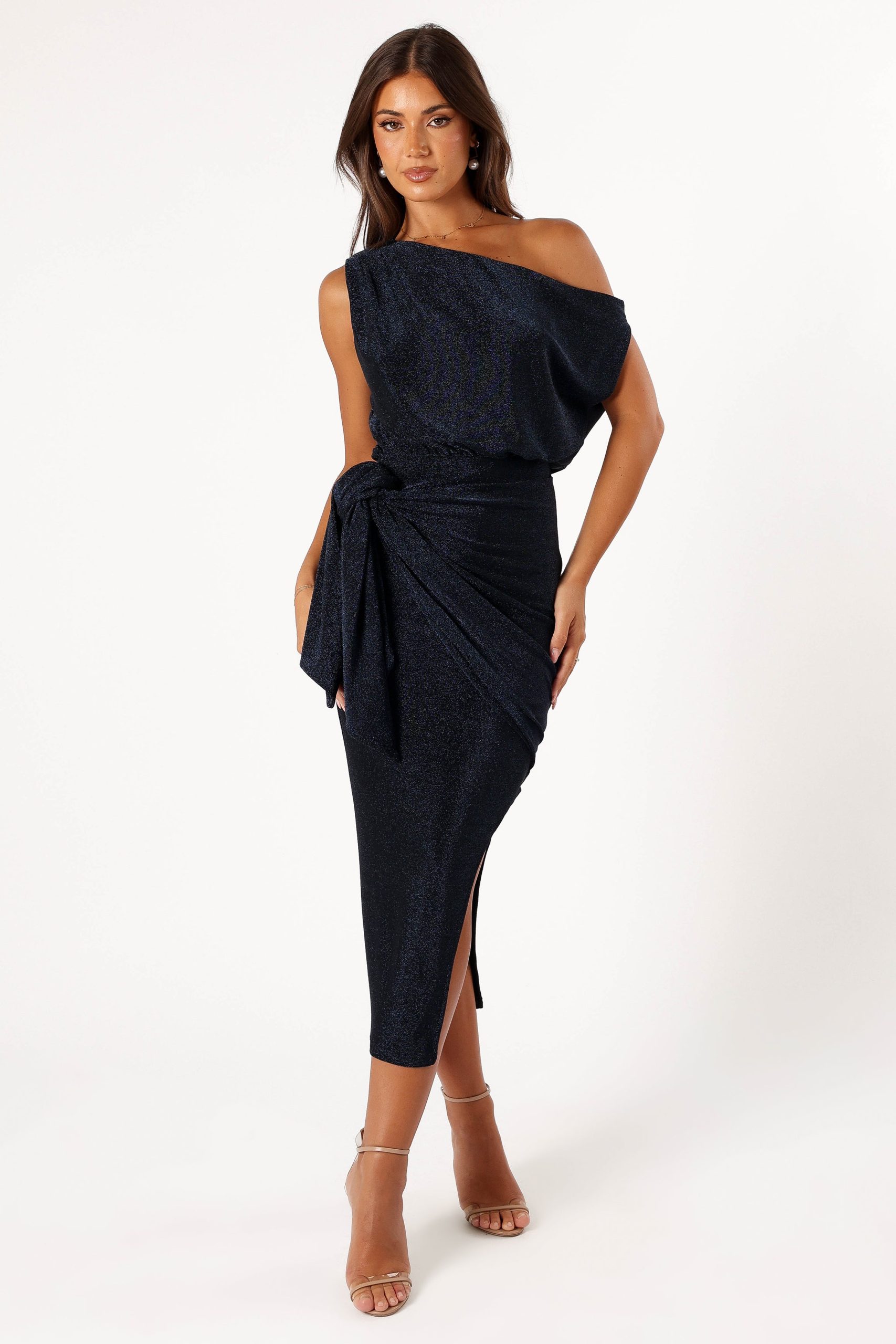 Santiago Off Shoulder Midi Dress - Navy - Image 2