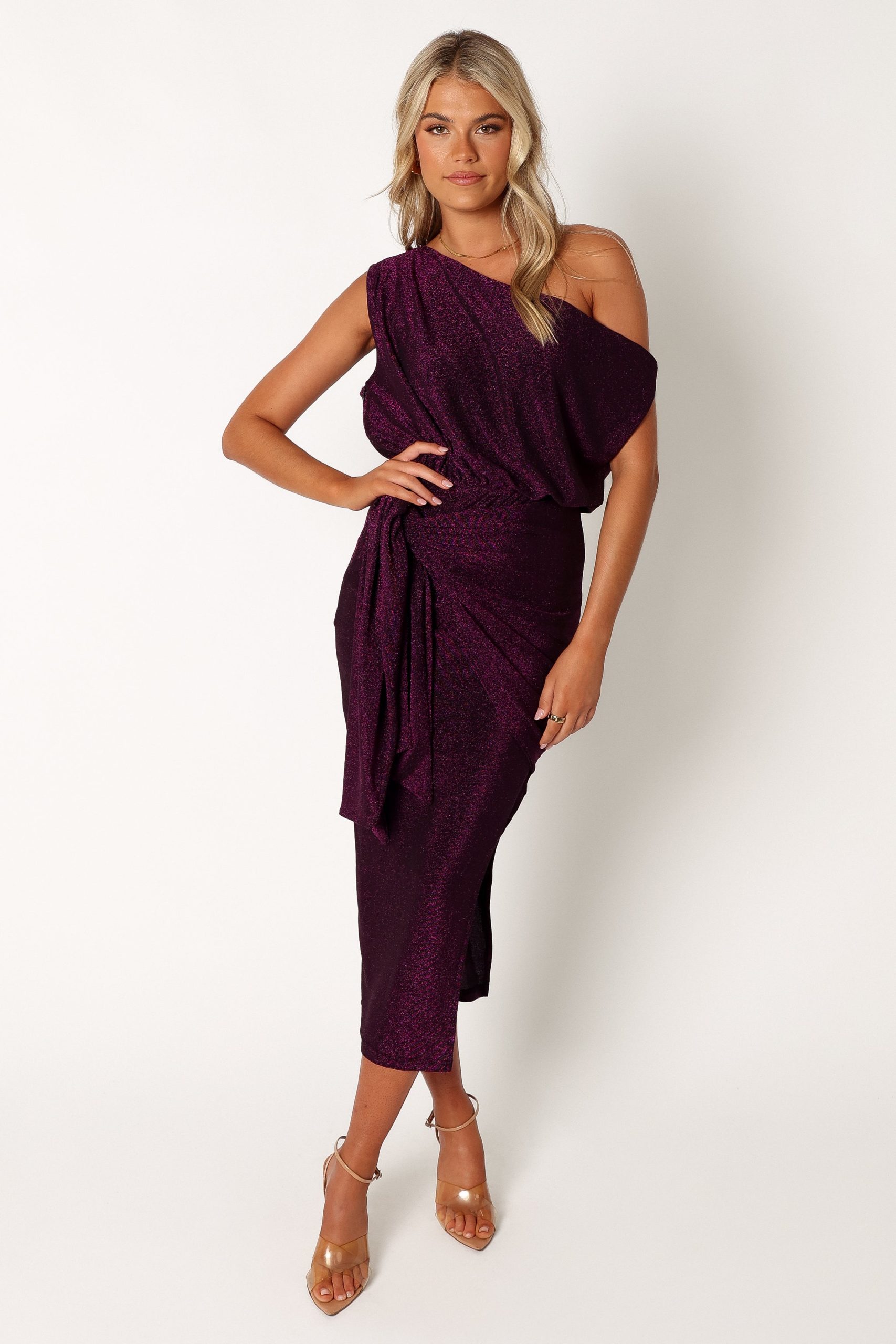 Santiago Off Shoulder Midi Dress - Purple - Image 7