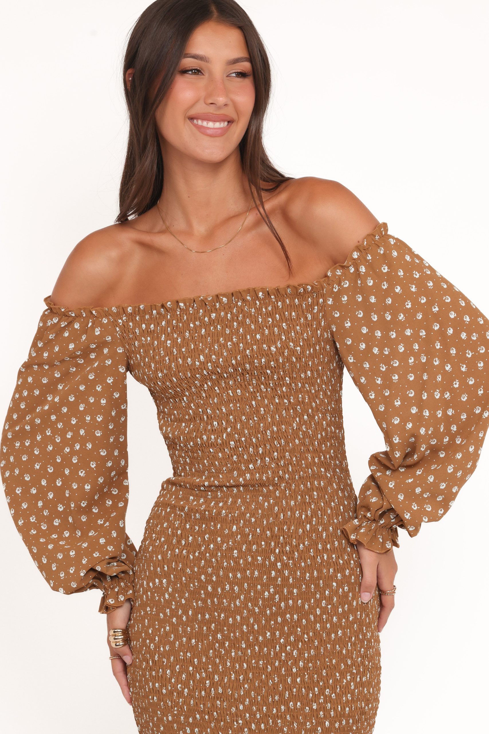 Sara Midi Dress - Brown Floral - Image 2