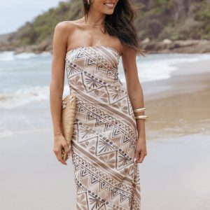Saskia Strapless Midi Dress - Brown