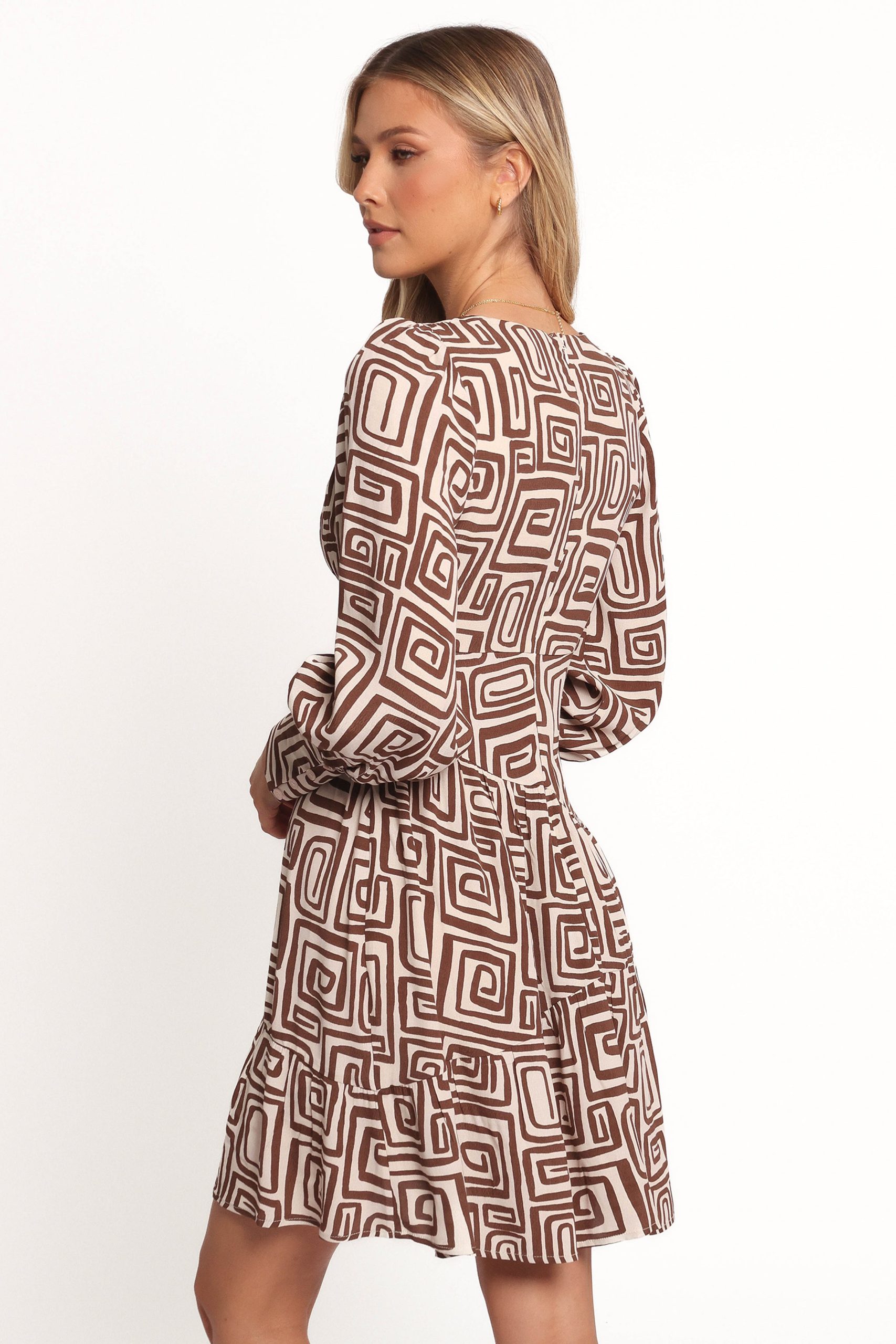 Sheridan Long Sleeve Mini Dress - Chocolate Brown Print - Image 5