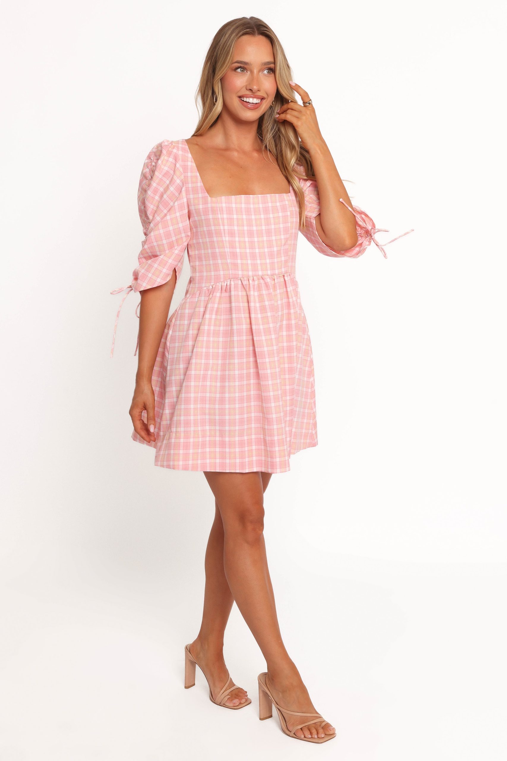 Siena Mini Dress - Pink Check - Image 5