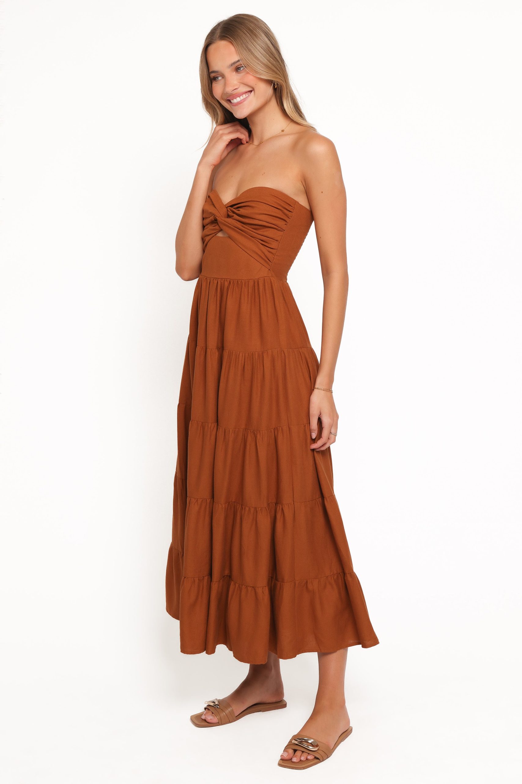 Sitara Strapless Midi Dress - Brown - Image 2