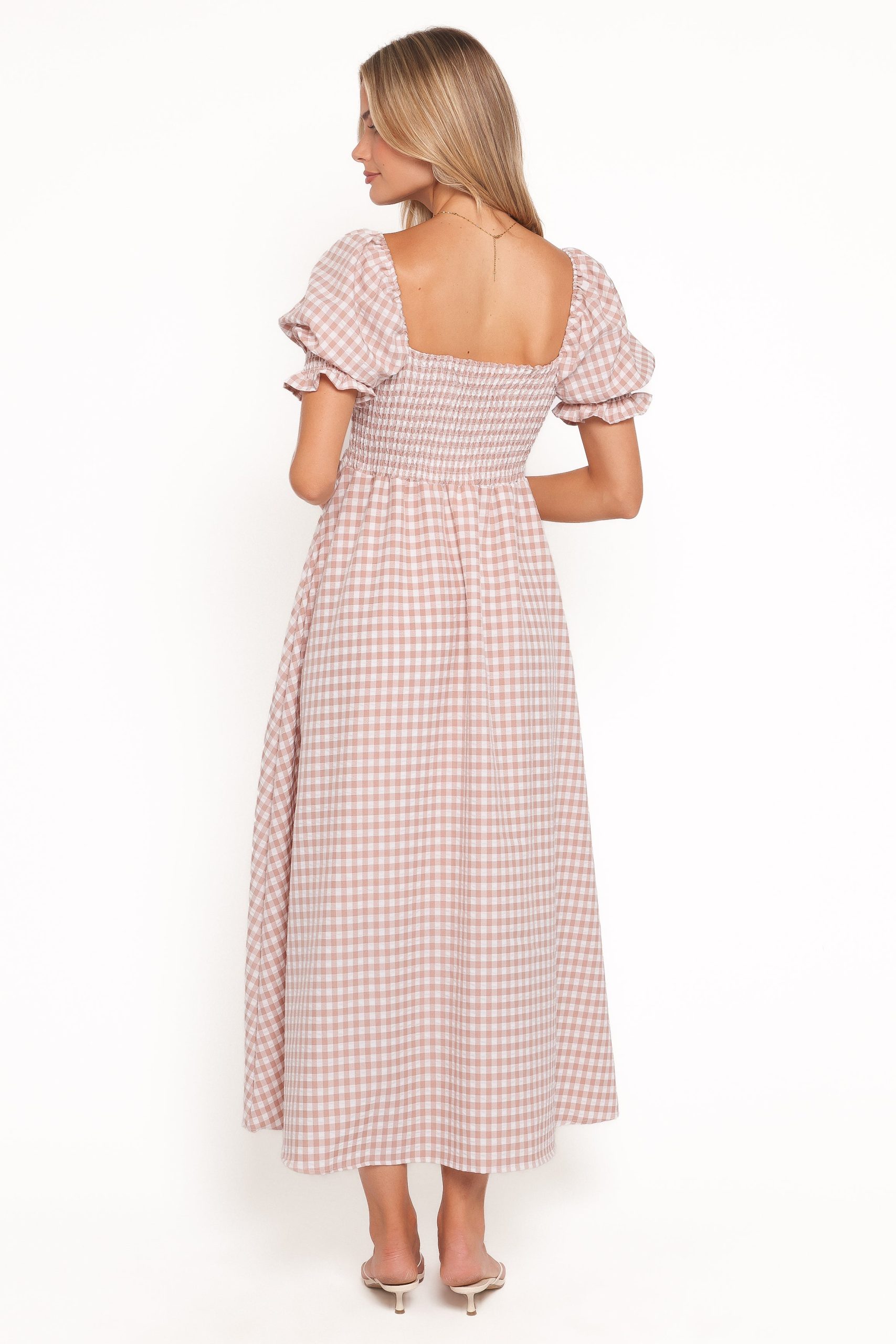 Siun Short Sleeve Midi Dress - Brown Gingham - Image 4